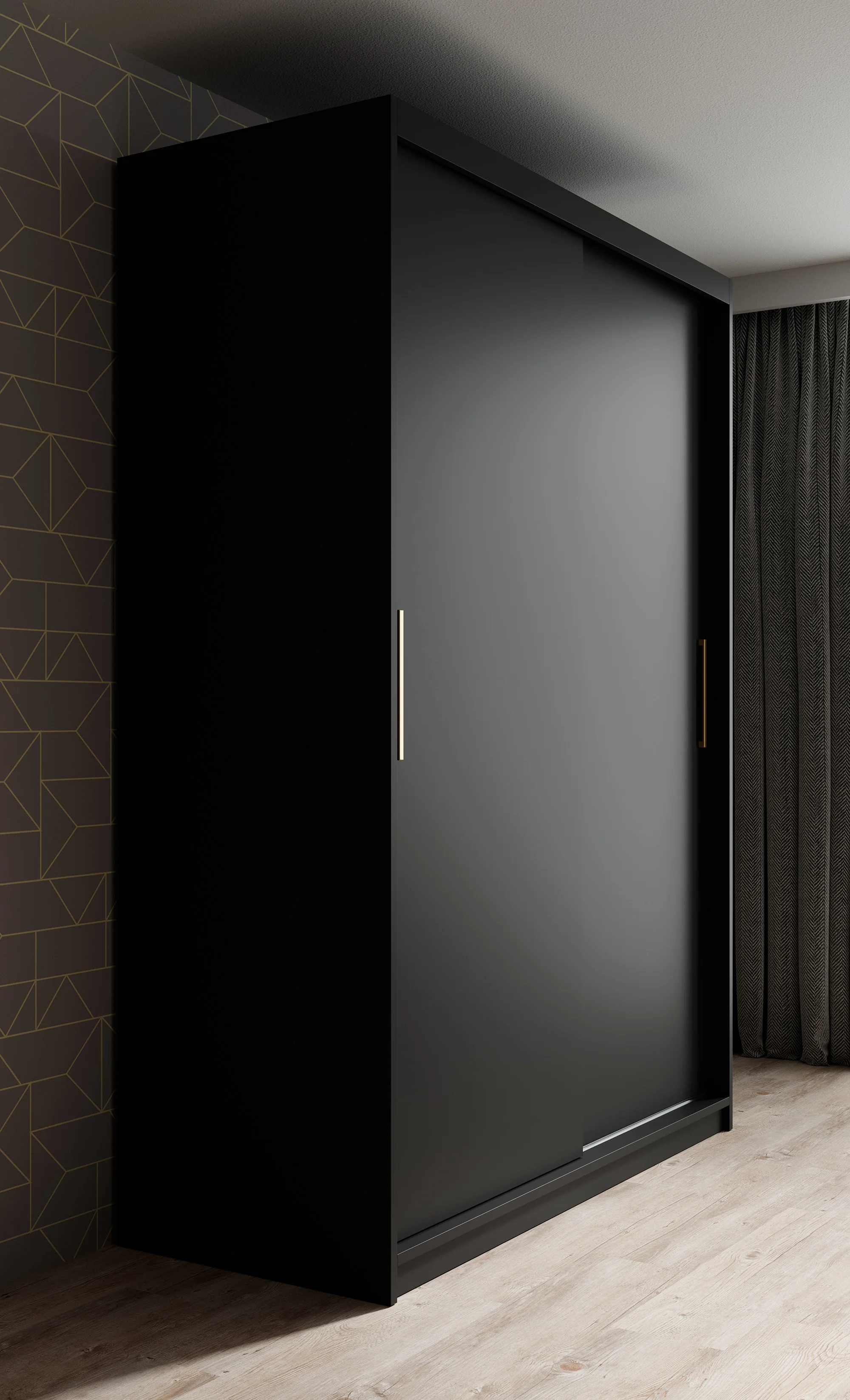 Mandalin - Kledingkast met schuifdeuren - Zwart - 150x62x200 cm - Image 4