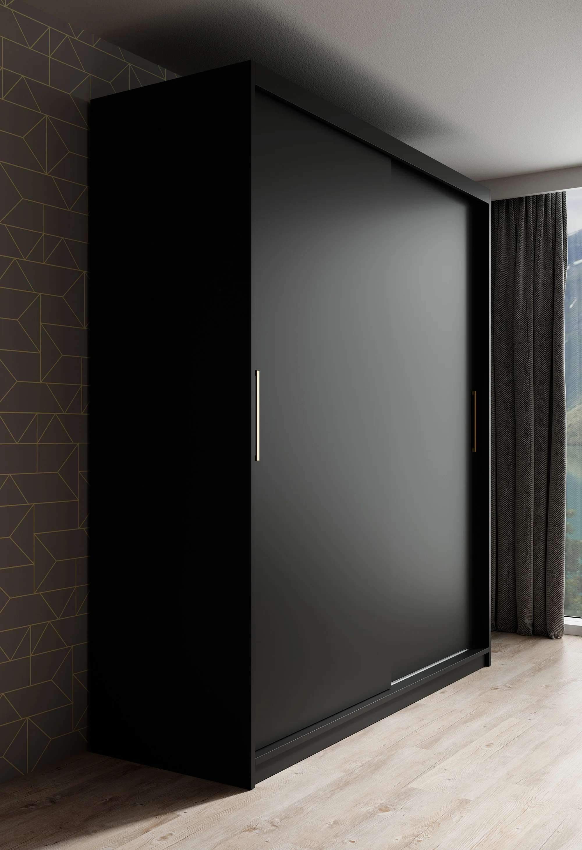 Mandalin - Kledingkast met schuifdeuren - Zwart - 180x62x200 cm - Image 4