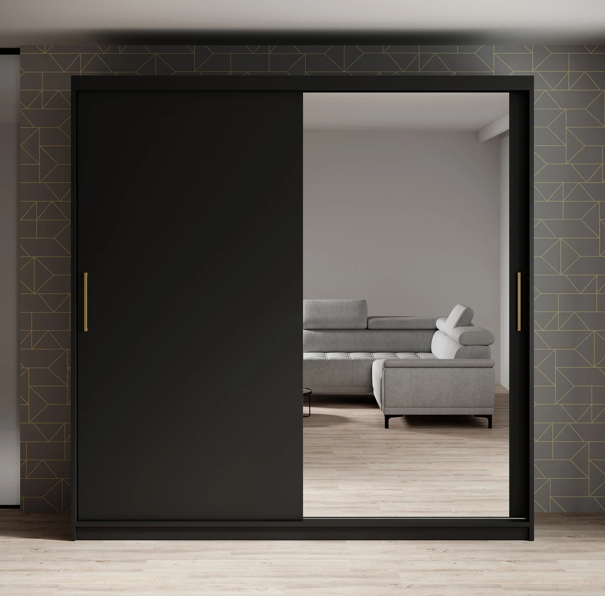 Mandalin - Kledingkast met spiegel - Zwart - 200x62x200 cm - Image 2