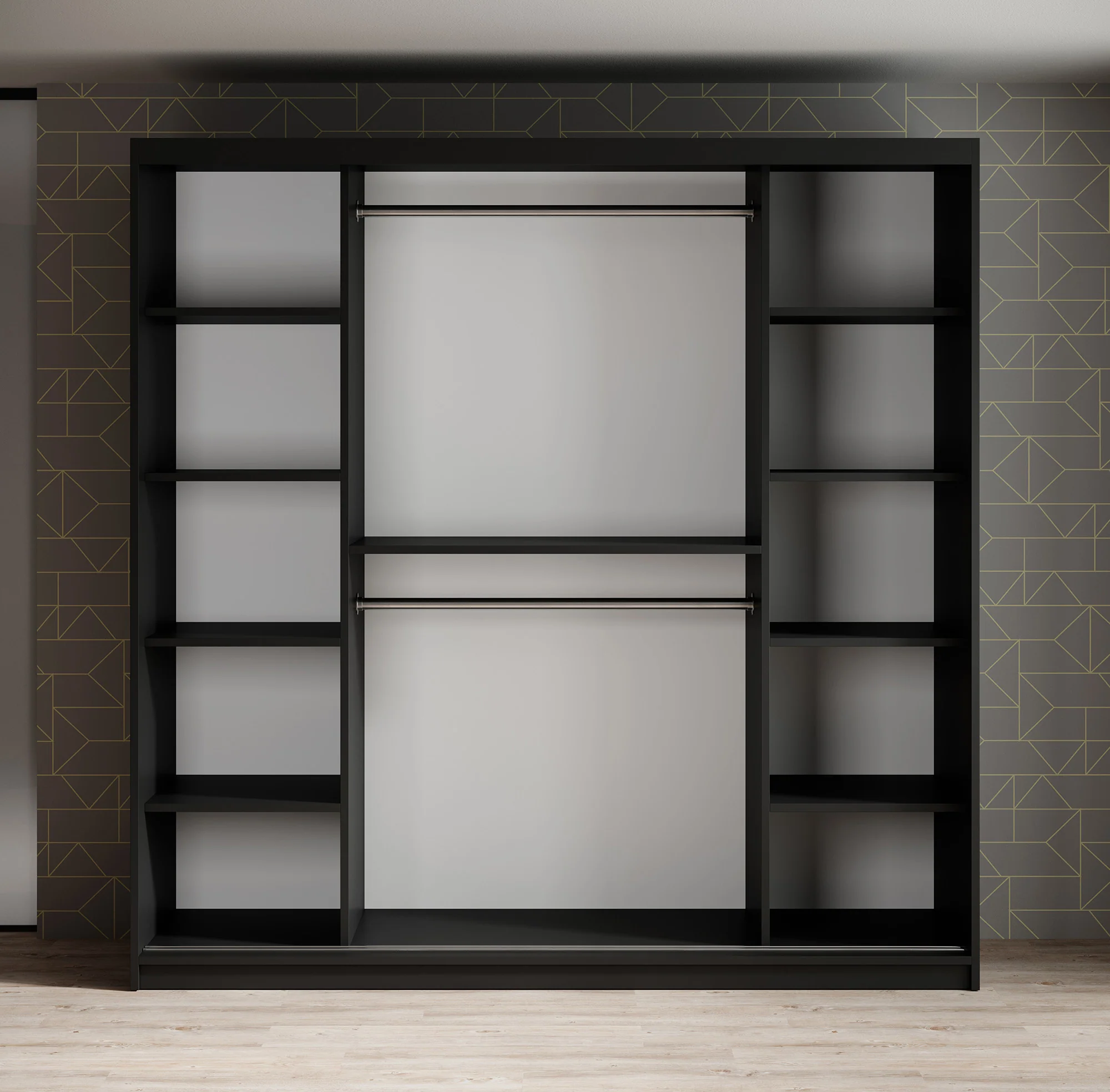 Mandalin - Kledingkast met spiegel - Zwart - 200x62x200 cm - Image 3