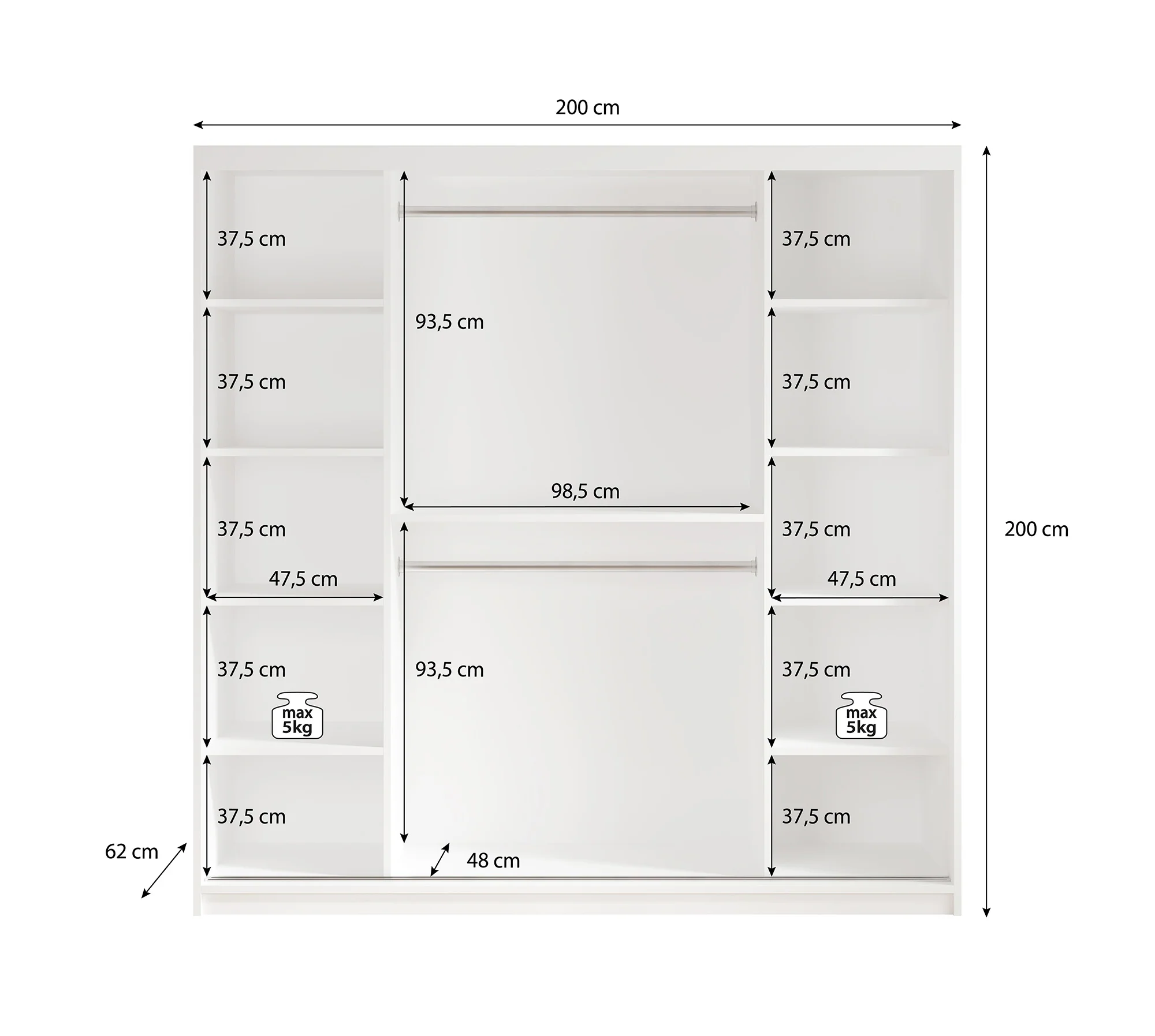Mandalin - Kledingkast met spiegel - Zwart - 200x62x200 cm - Image 5