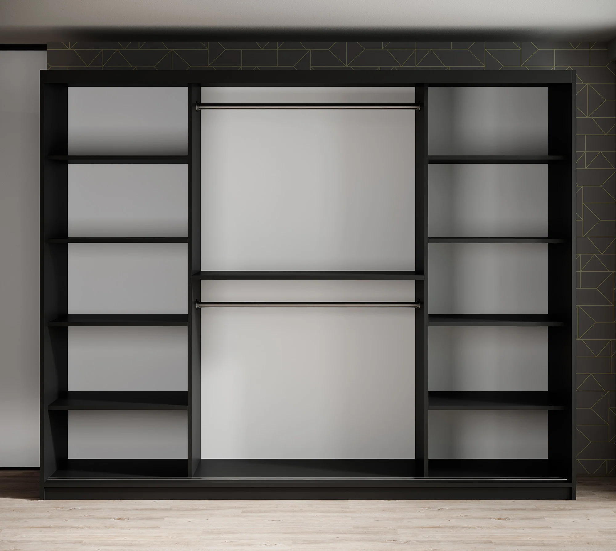 Mandalin - Kledingkast met schuifdeuren - Zwart - 250x62x200 cm - Image 3