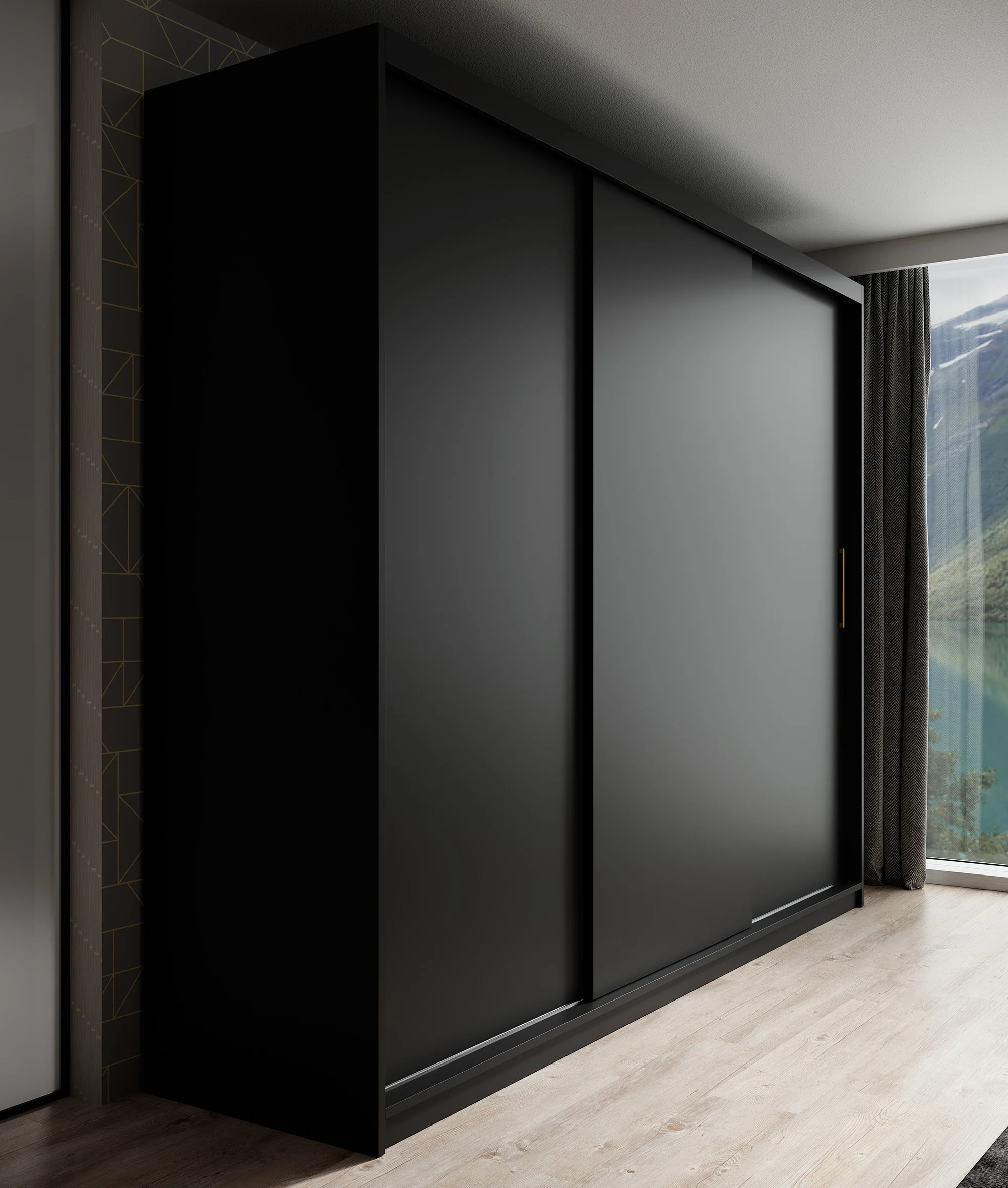 Mandalin - Kledingkast met schuifdeuren - Zwart - 250x62x200 cm - Image 4