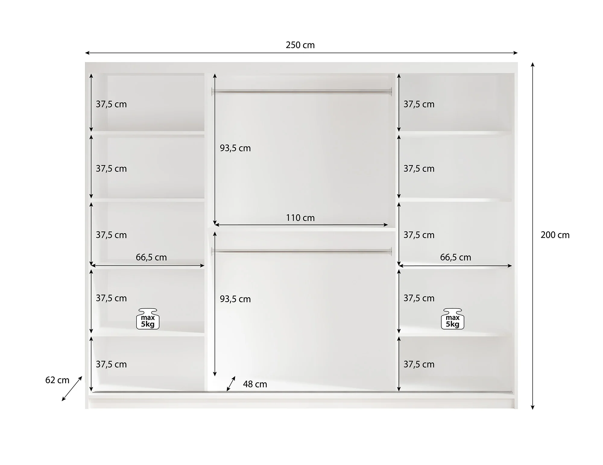 Mandalin - Kledingkast met spiegel - Zwart - 250x62x200 cm - Image 5