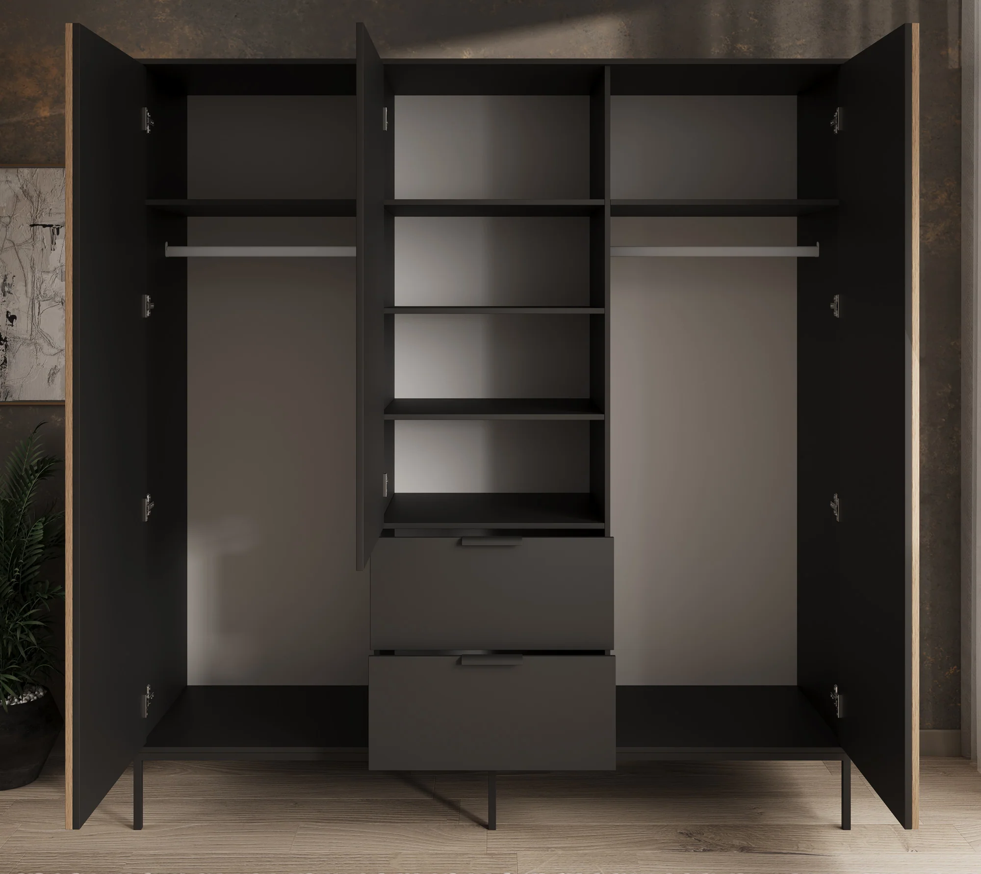 Marbella - Kledingkast 3-deurs - Zwart - 185x60x200 cm - Image 3