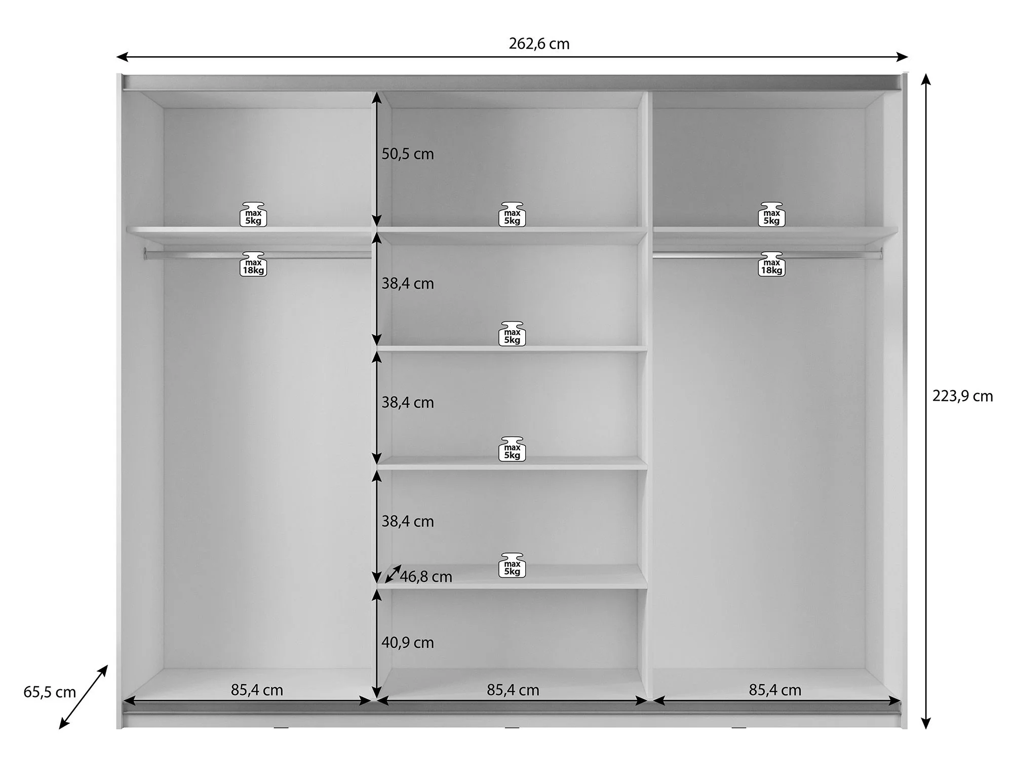 Mariah - Kledingkast met schuifdeuren - Wit  - 263x66x224 cm - Image 5