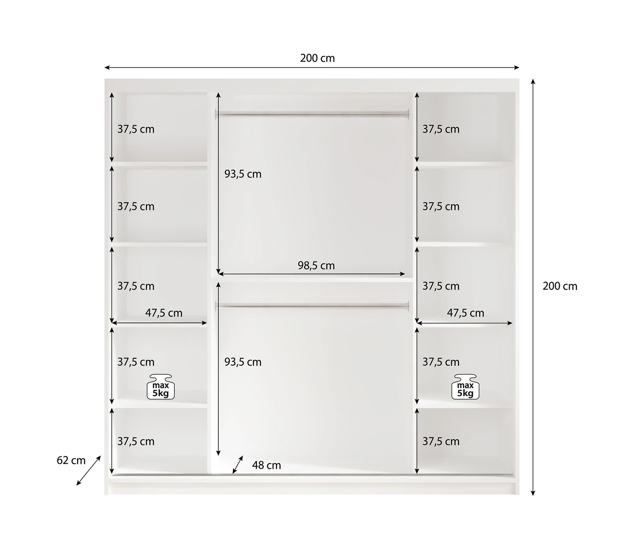 Marmer 2 - Kledinkast met schuifdeuren - Zwart - 200x62x200 cm - Image 5
