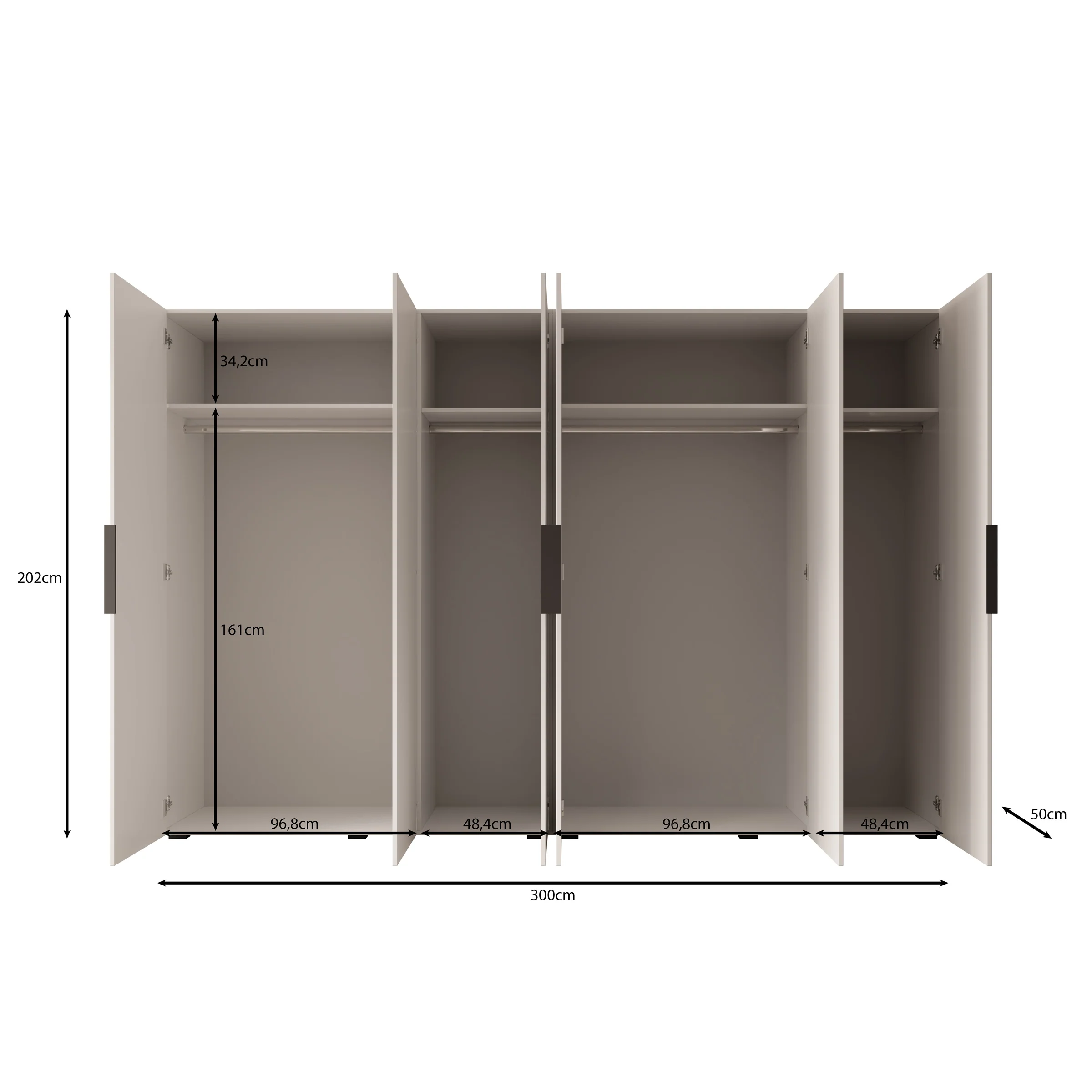 Marquesa - Kledingkast - Beige - 300x50x202 cm - Image 5
