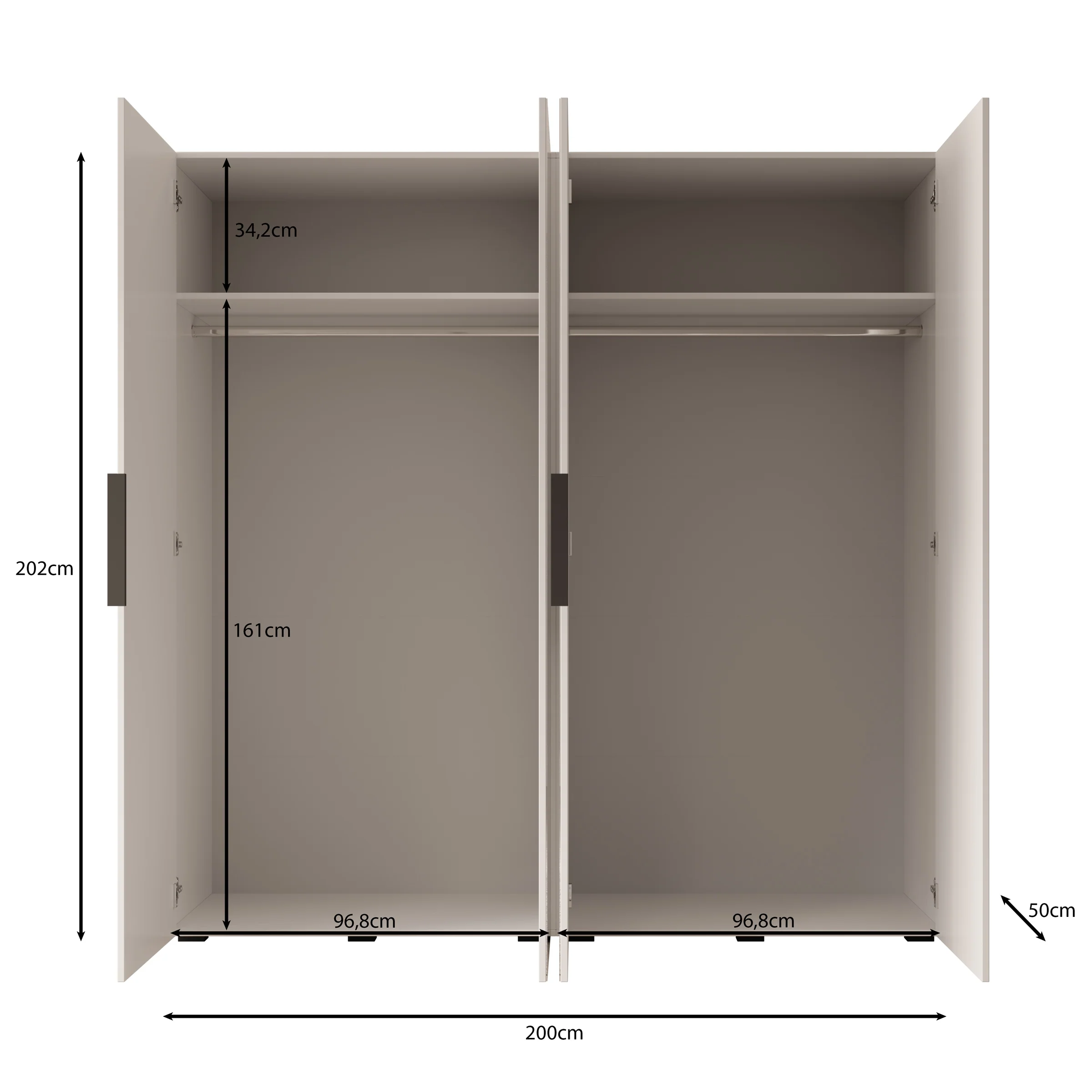 Marquesa - Kledingkast met spiegel - Eiken - 200x50x202 cm - Image 5