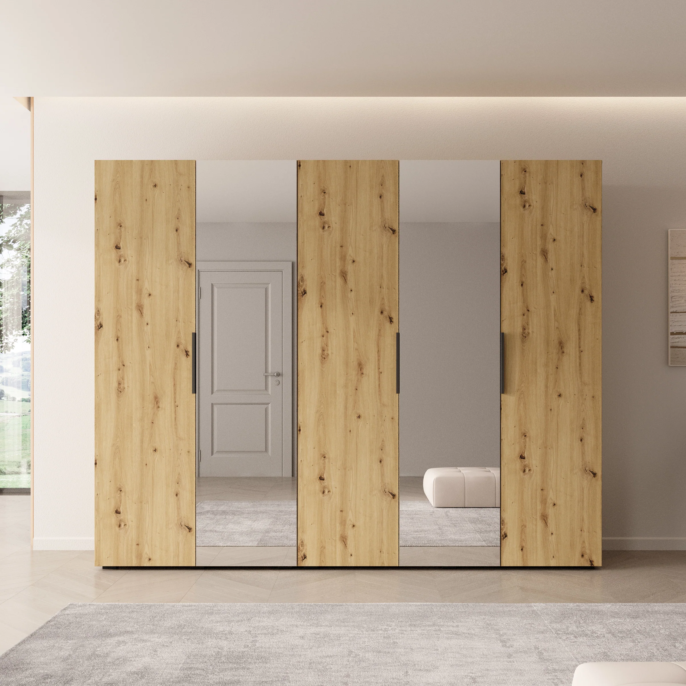 Marquesa - Kledingkast met spiegel - Eiken - 250x50x202 cm - Image 3