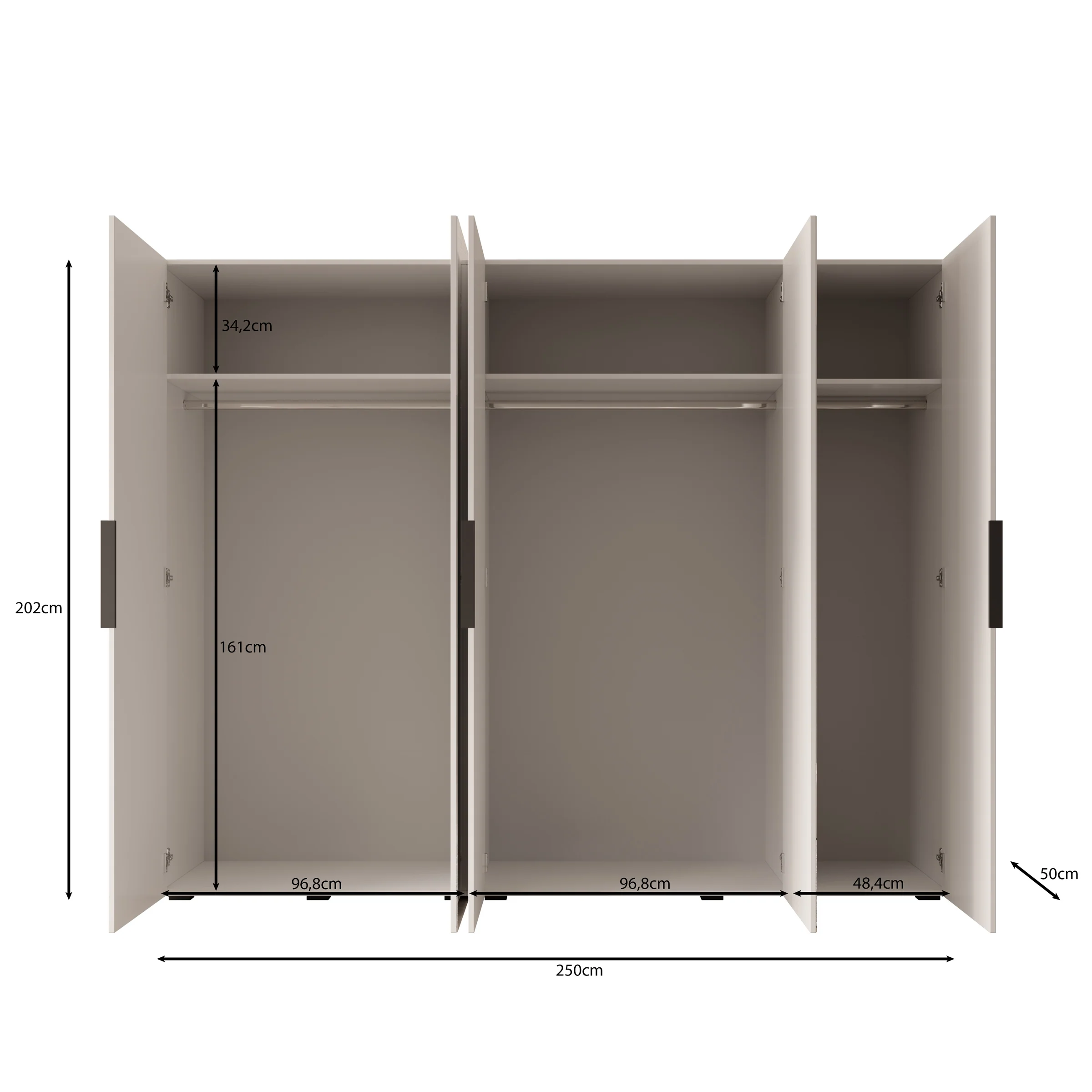 Marquesa - Kledingkast met spiegel - Wit - 250x50x202 cm - Image 5