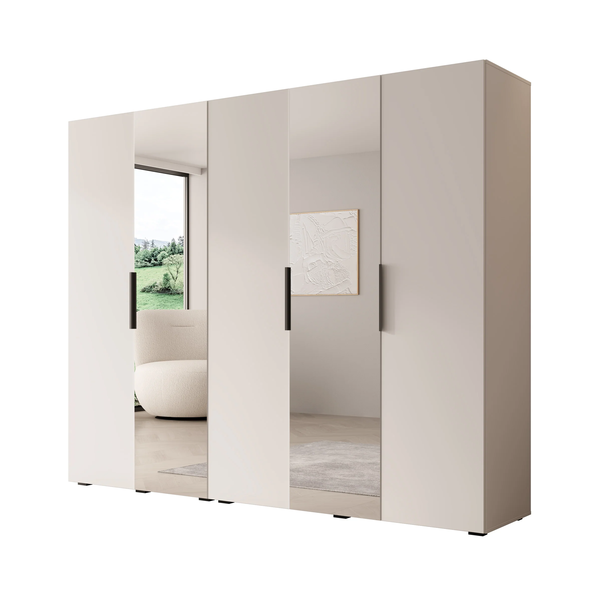 Marquesa - Kledingkast met spiegel - Wit - 250x50x202 cm - Image 6