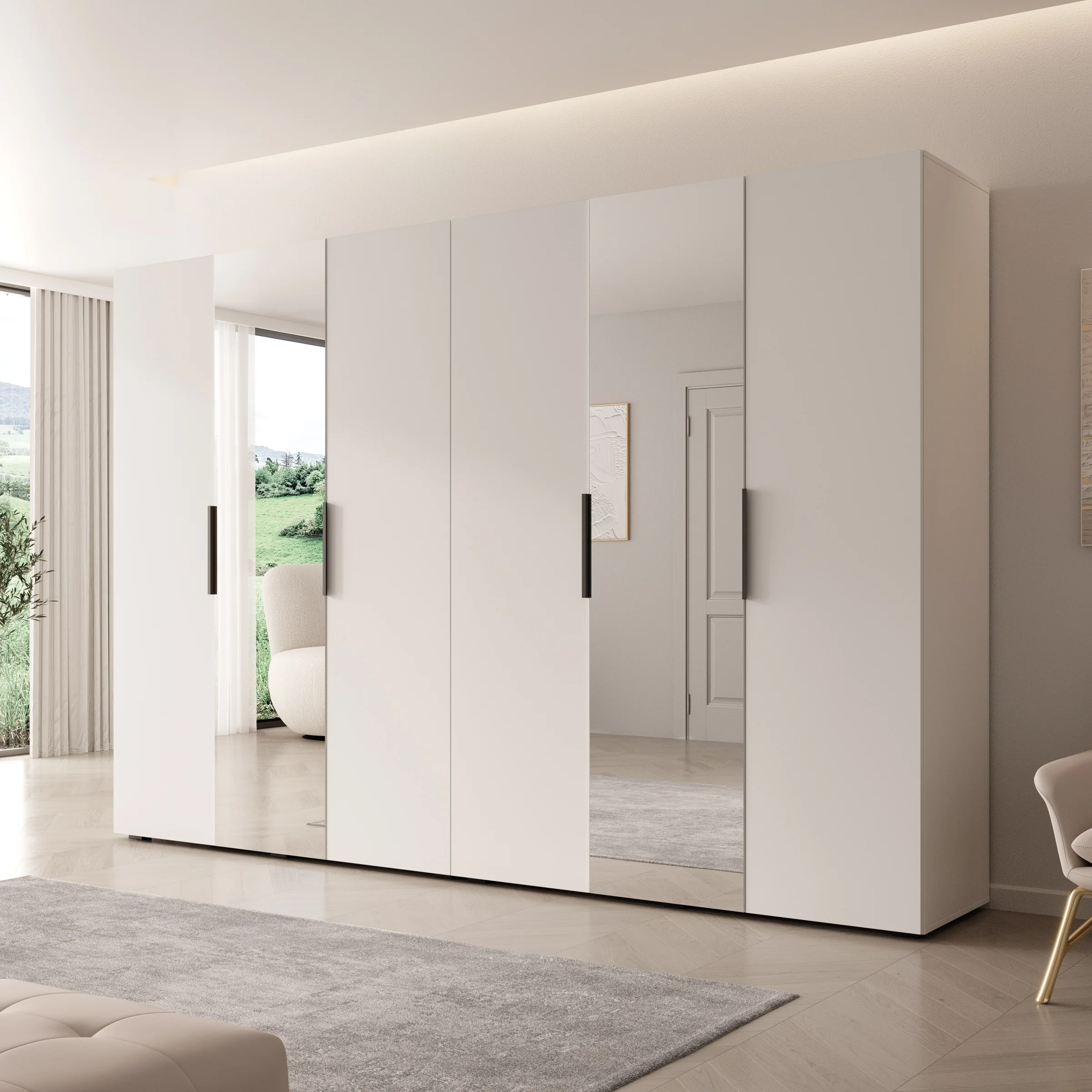 Marquesa - Kledingkast met spiegel - Wit - 300x50x202 cm