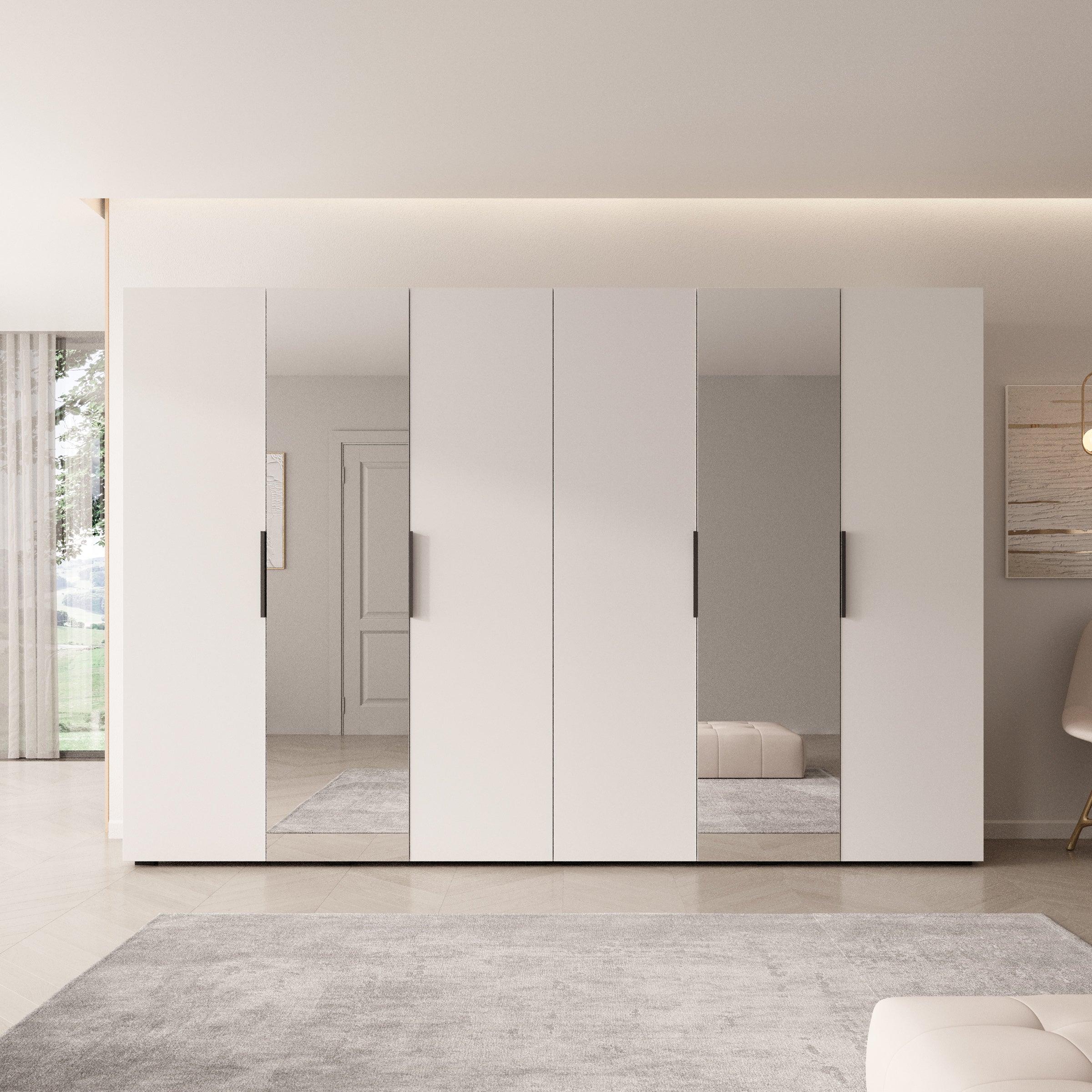 Marquesa - Kledingkast met spiegel - Wit - 300x50x202 cm - Image 3