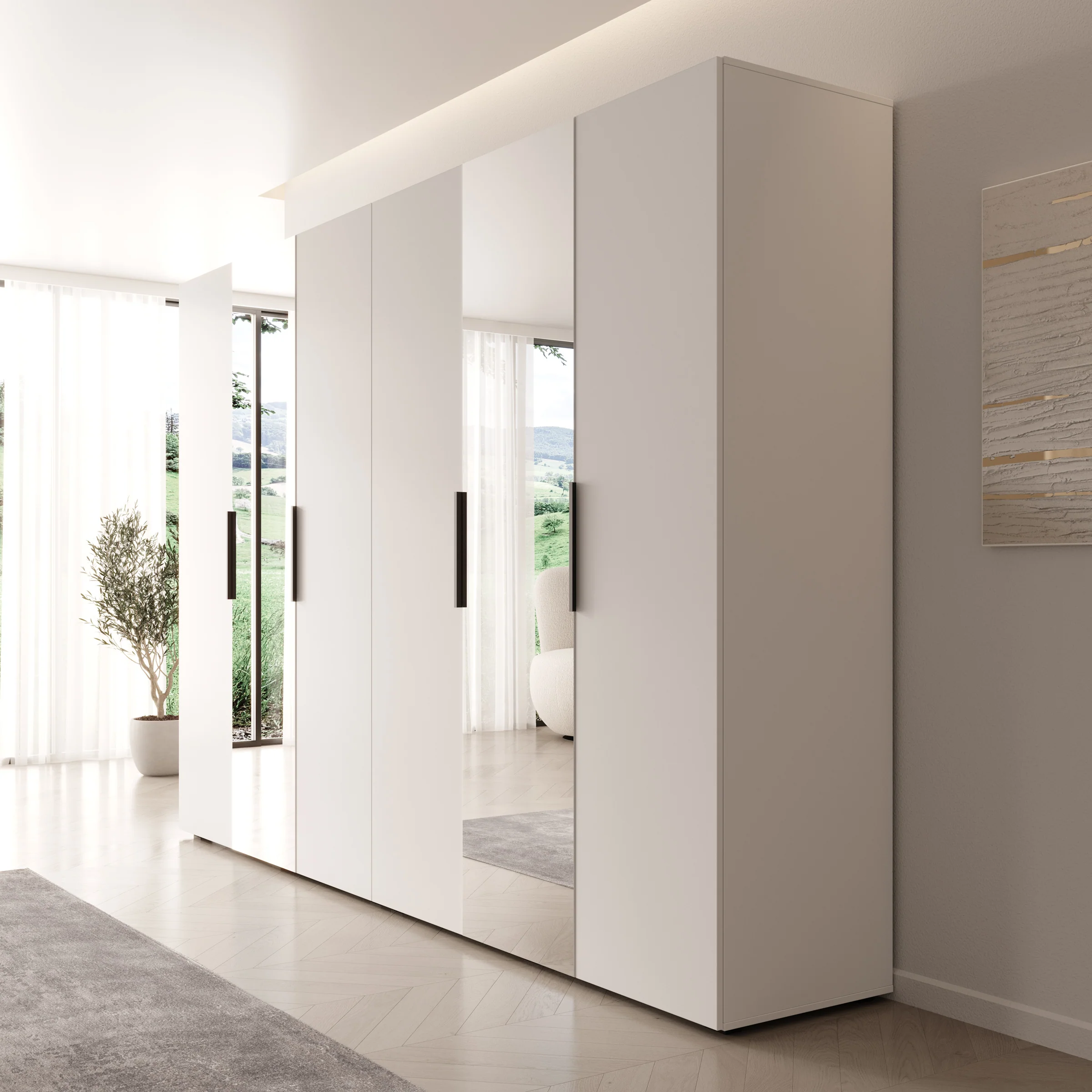 Marquesa - Kledingkast met spiegel - Wit - 300x50x202 cm - Image 4