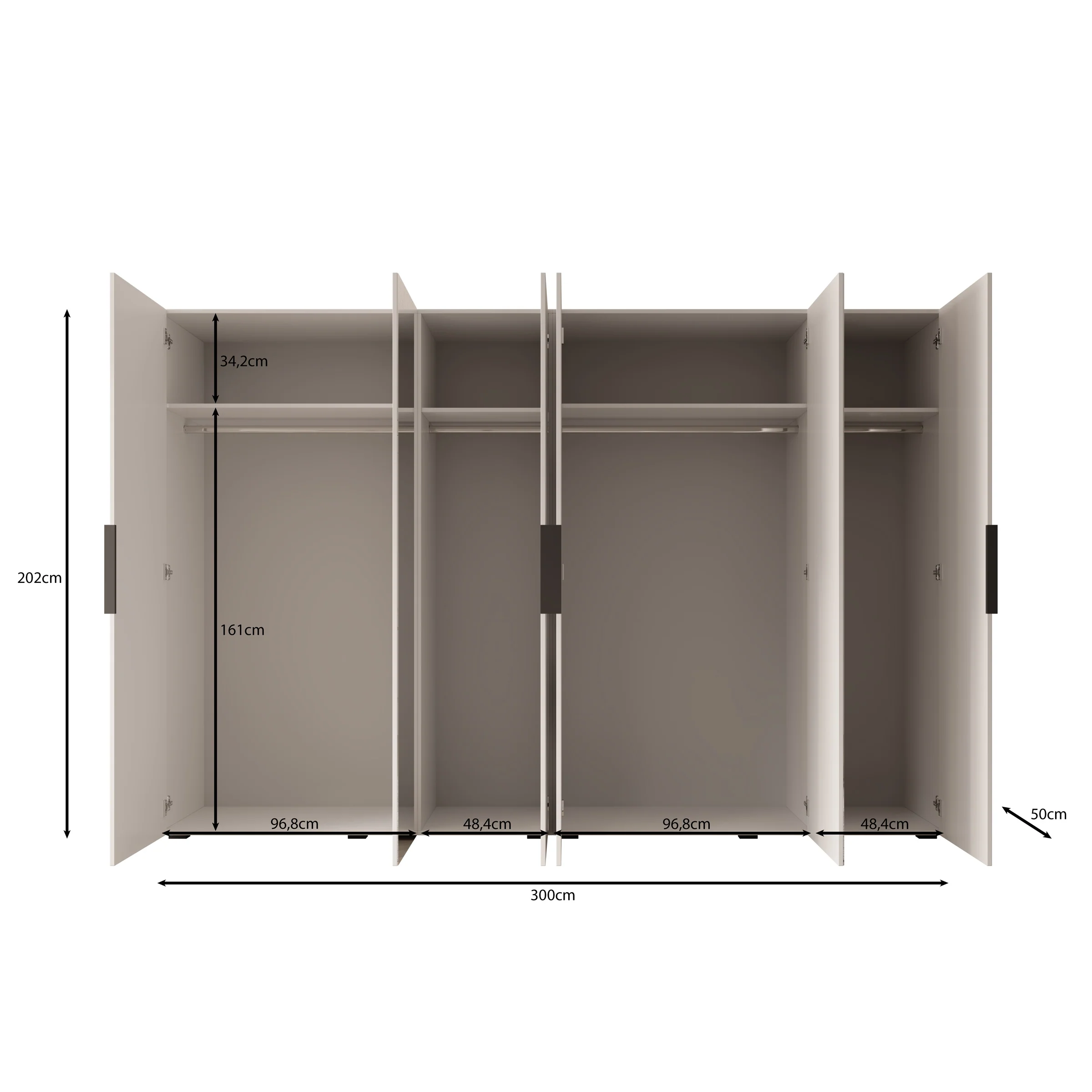 Marquesa - Kledingkast met spiegel - Wit - 300x50x202 cm - Image 5