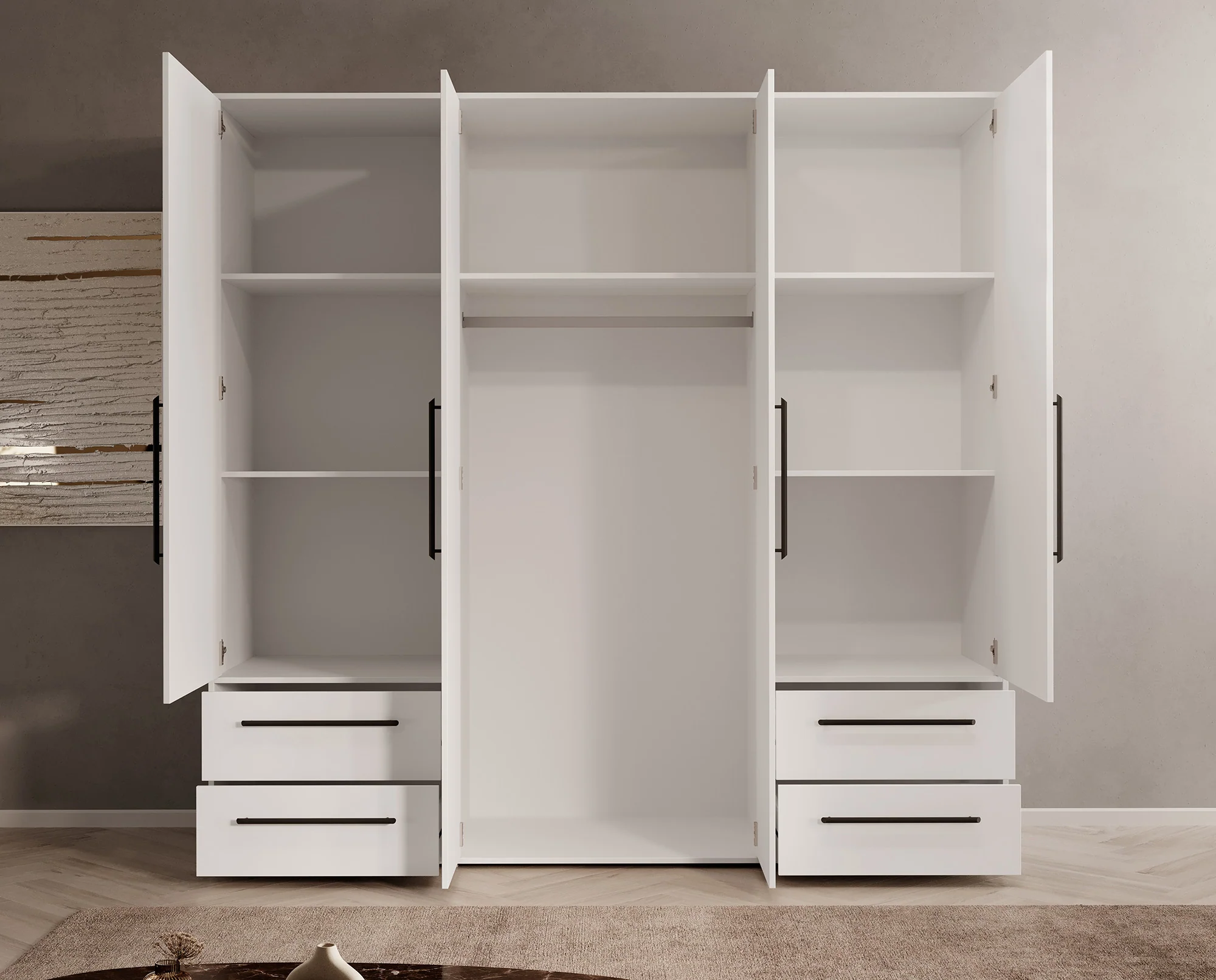 Mayen - Kledingkast 4 deuren - Wit - 206x59x200 cm - Image 3