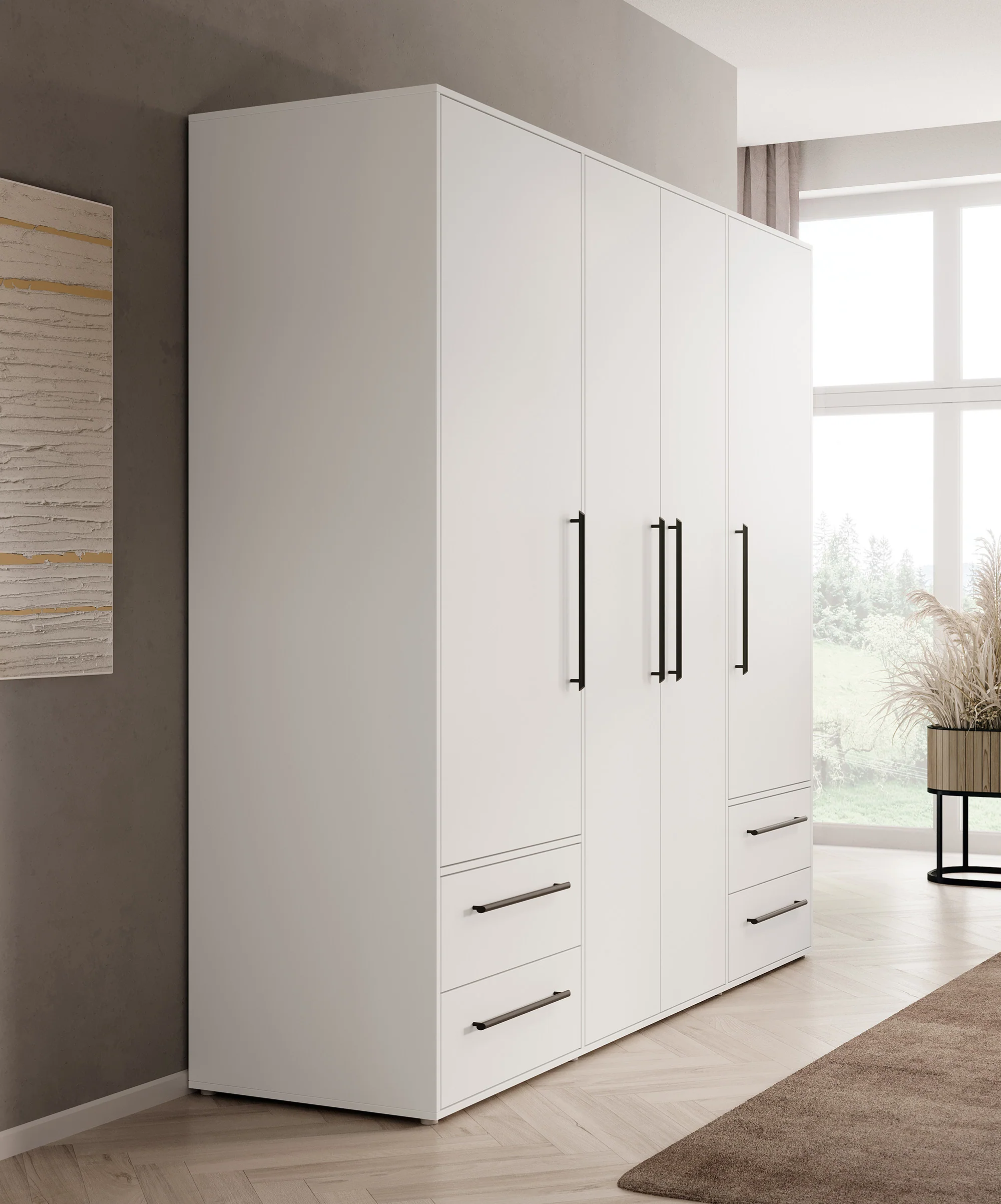 Mayen - Kledingkast 4 deuren - Wit - 206x59x200 cm - Image 4
