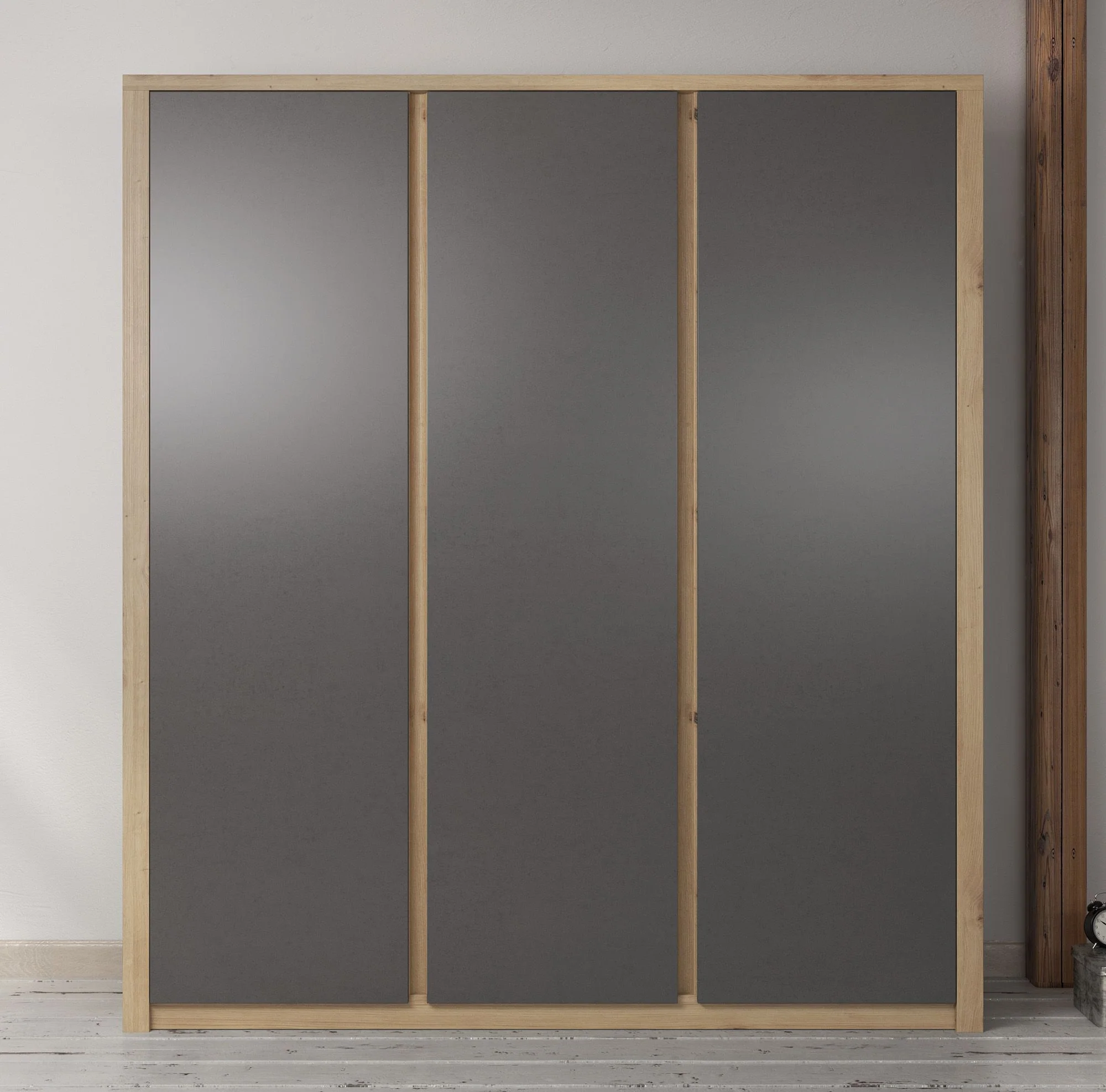 Melody - Kledingkast 3-deurs - Grijs/eiken - 166x53x197 cm - Image 2