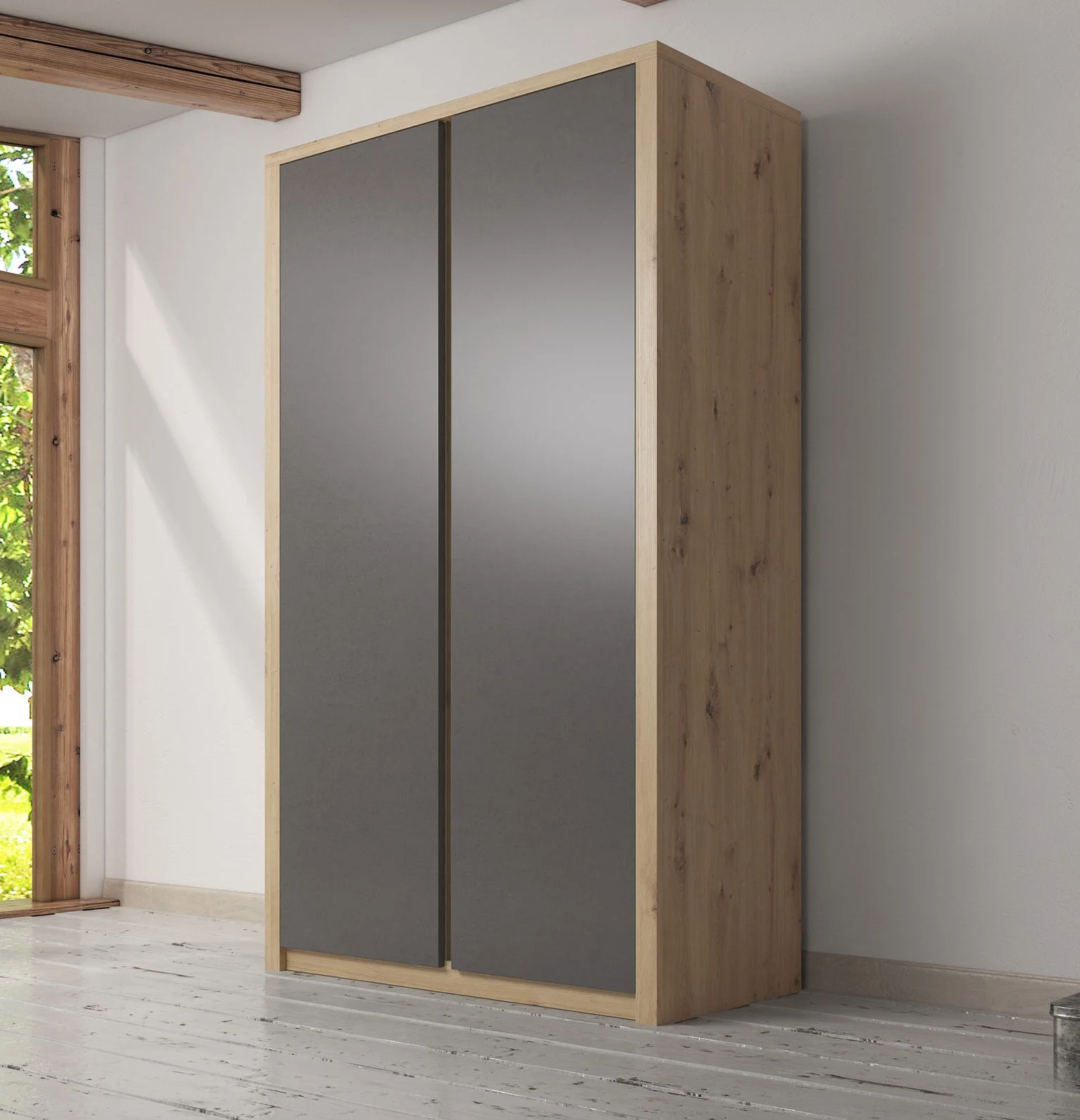 Melody - Kledingkast 2-deurs - Grijs/eiken - 90x53x197 cm