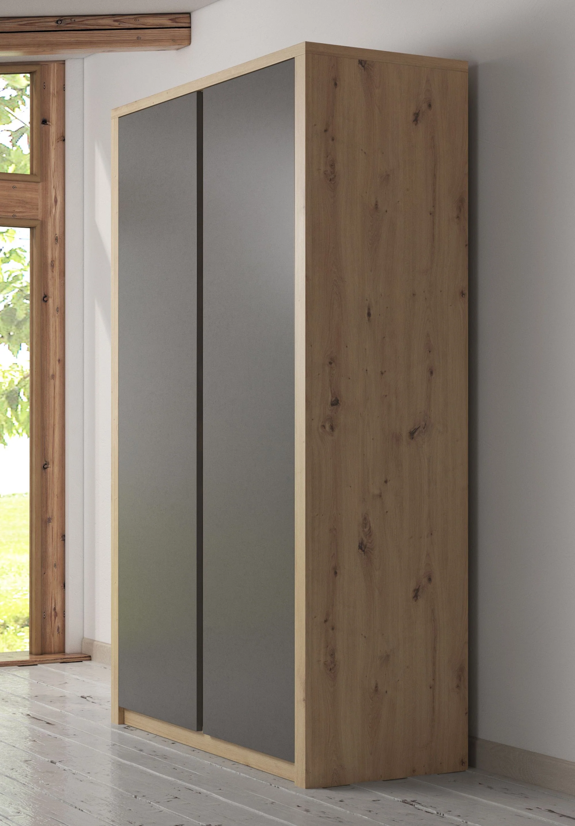 Melody - Kledingkast 2-deurs - Grijs/eiken - 90x53x197 cm - Image 4