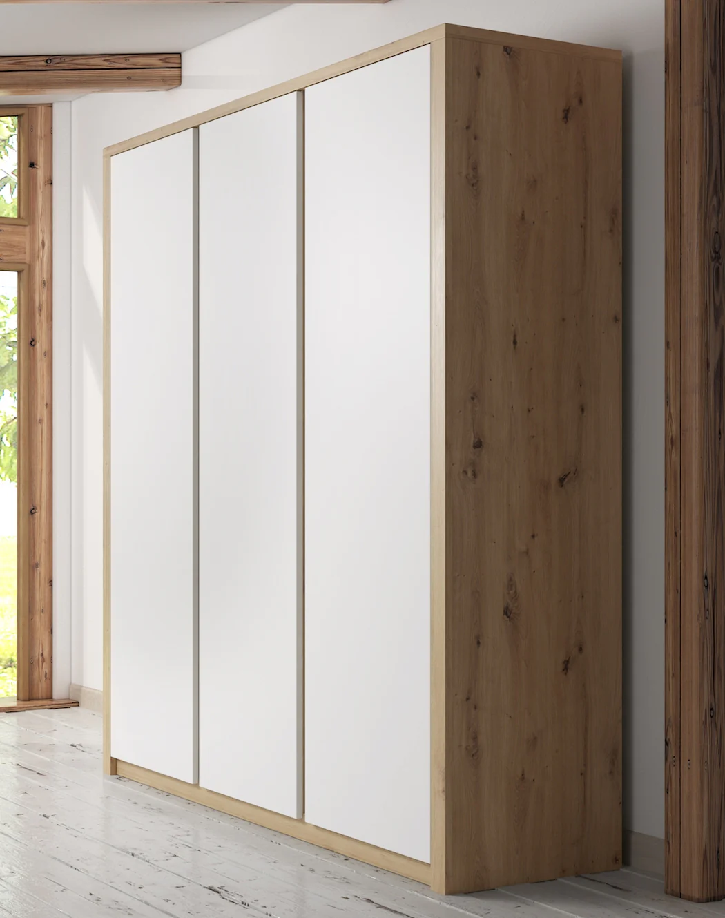 Melody - Kledingkast 3-deurs - Wit/eiken - 166x53x197 cm - Image 4