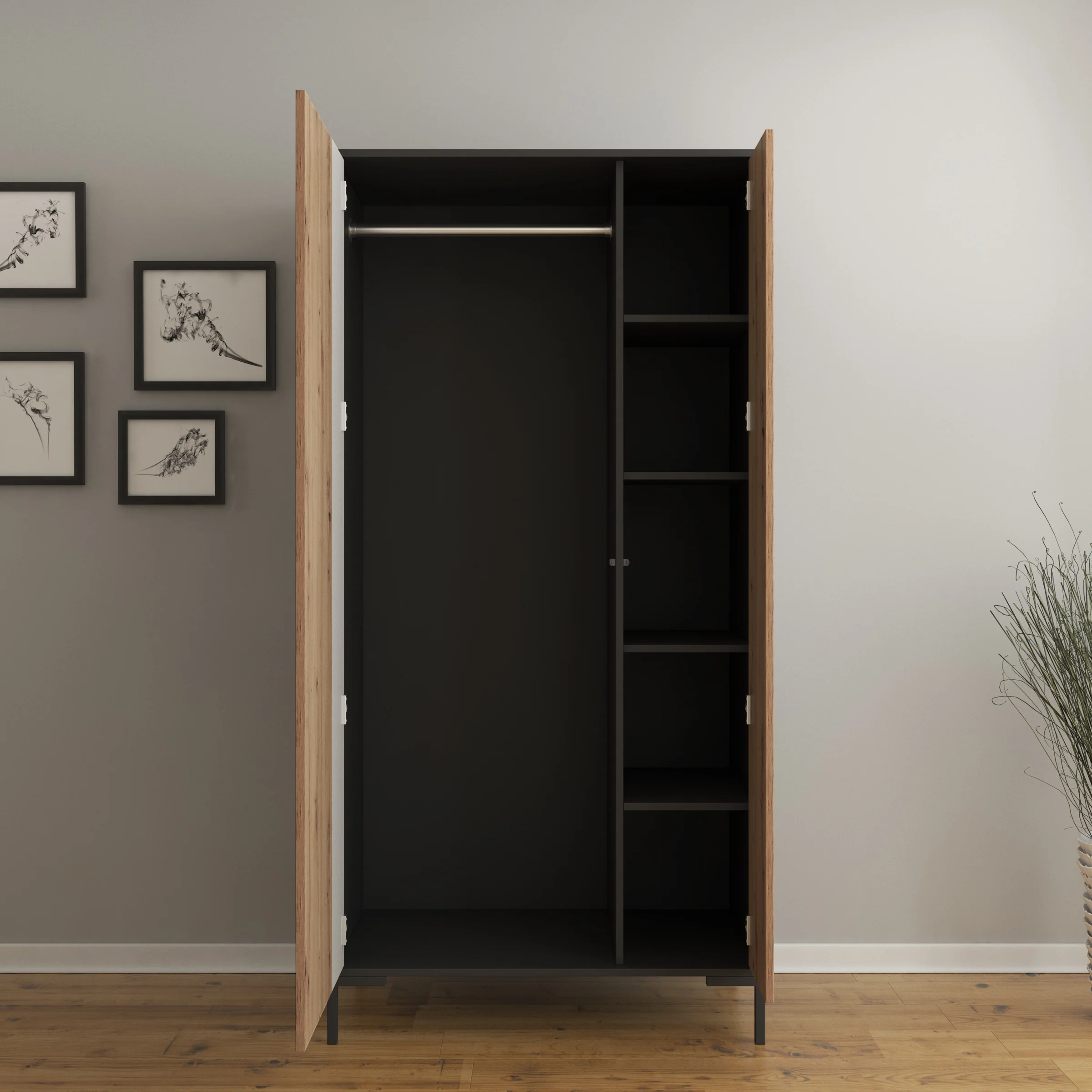 Molina - Kledingkast 2-deurs - Eiken - 90x55x184 cm - Image 2