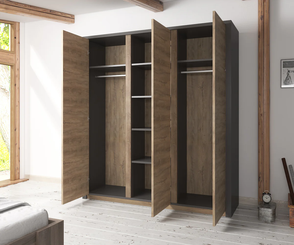 Monaco - Kledingkast 3-deurs - Eiken/grijs - 166x53x197 cm - Image 2