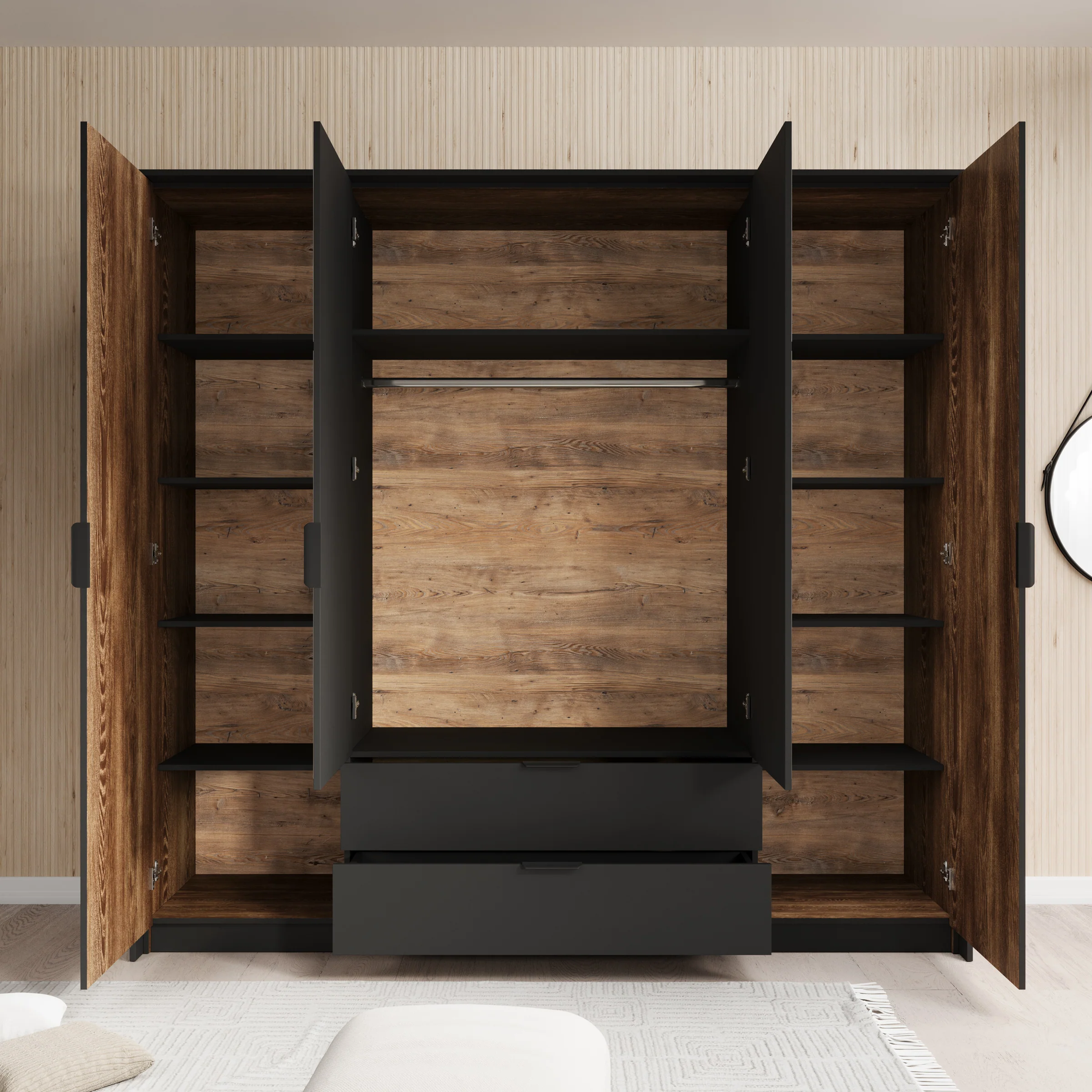 Mulvey - Kledingkast 4-deurs - Eiken/antraciet - 223x59x210 cm - Image 2