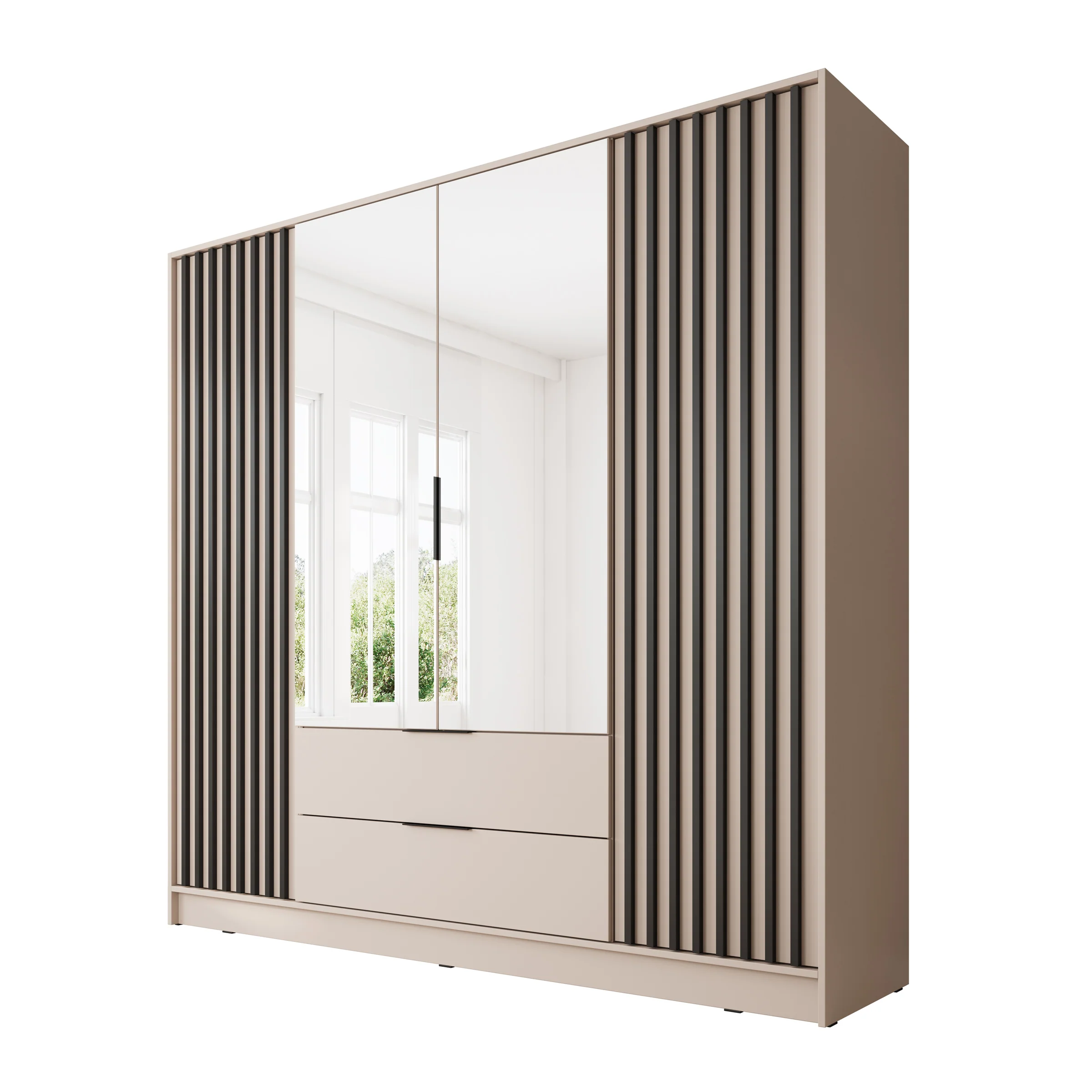Nairobi - Kledingkast met spiegel - Beige/zwart  - 206x51x200 cm - Image 7