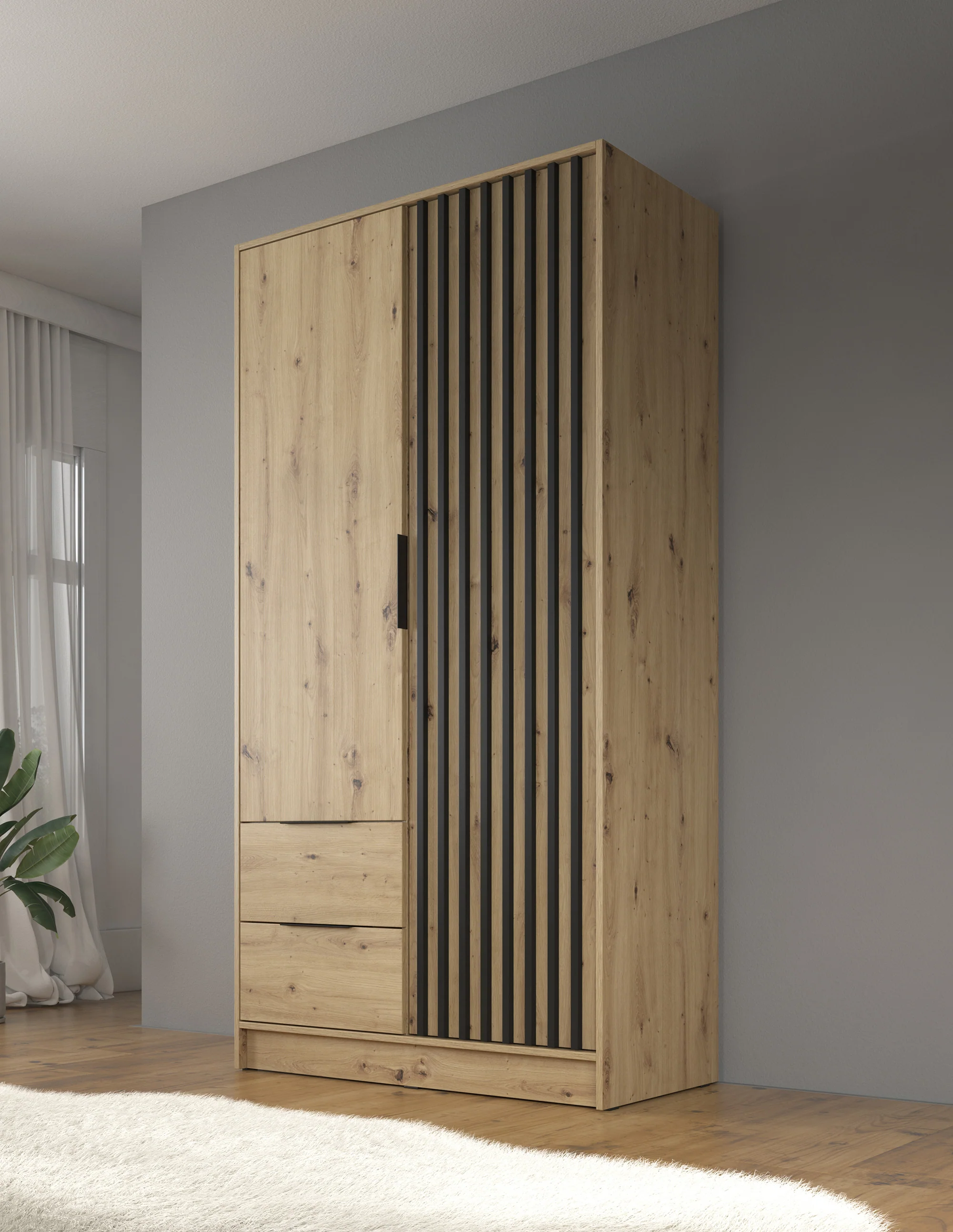 Nairobi - Kledingkast 2-deurs - Eiken/zwart  - 105x51x200 cm