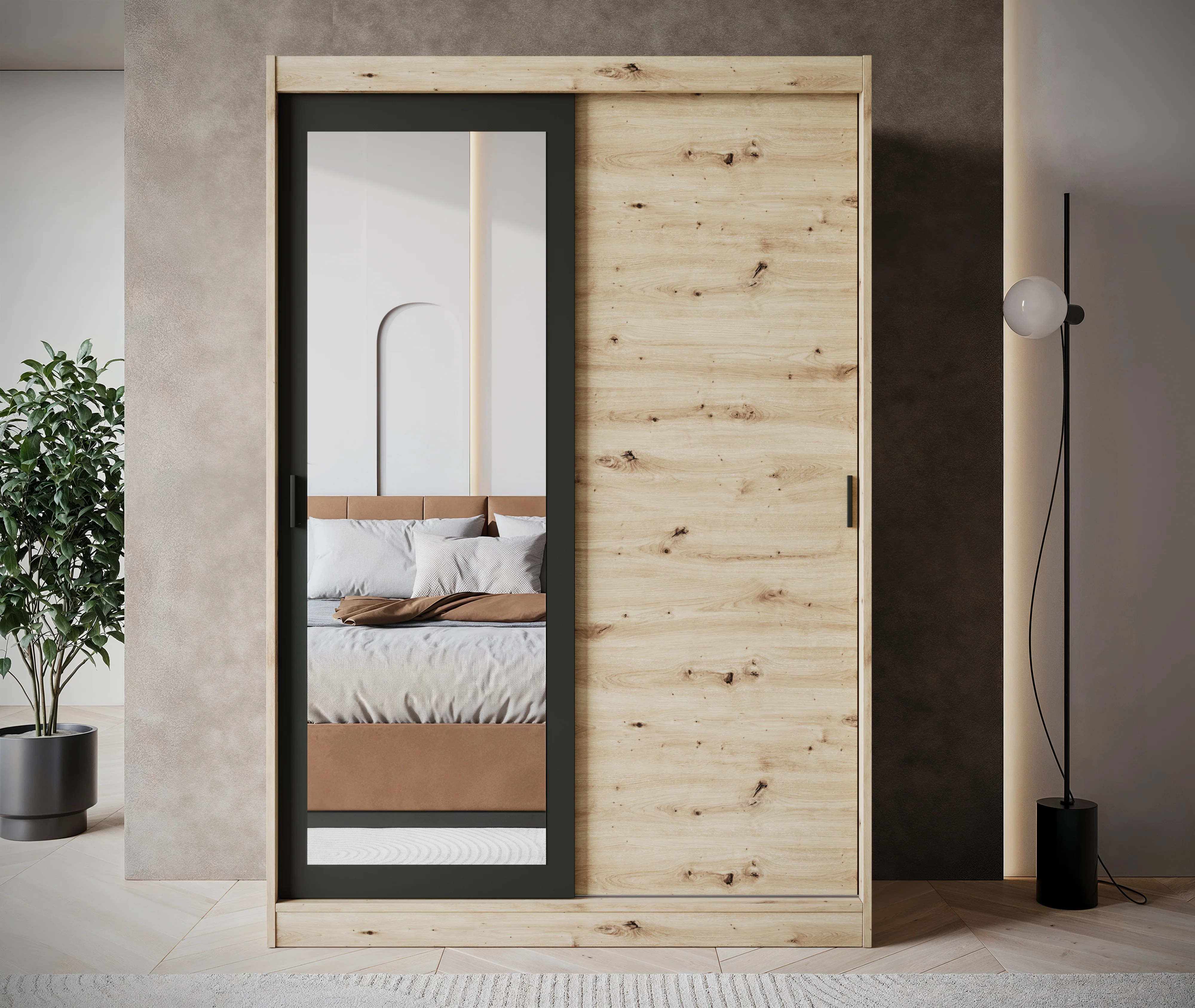 Olly - Kledingkast met schuifdeuren - Eiken - 139x61x205 cm - Image 2