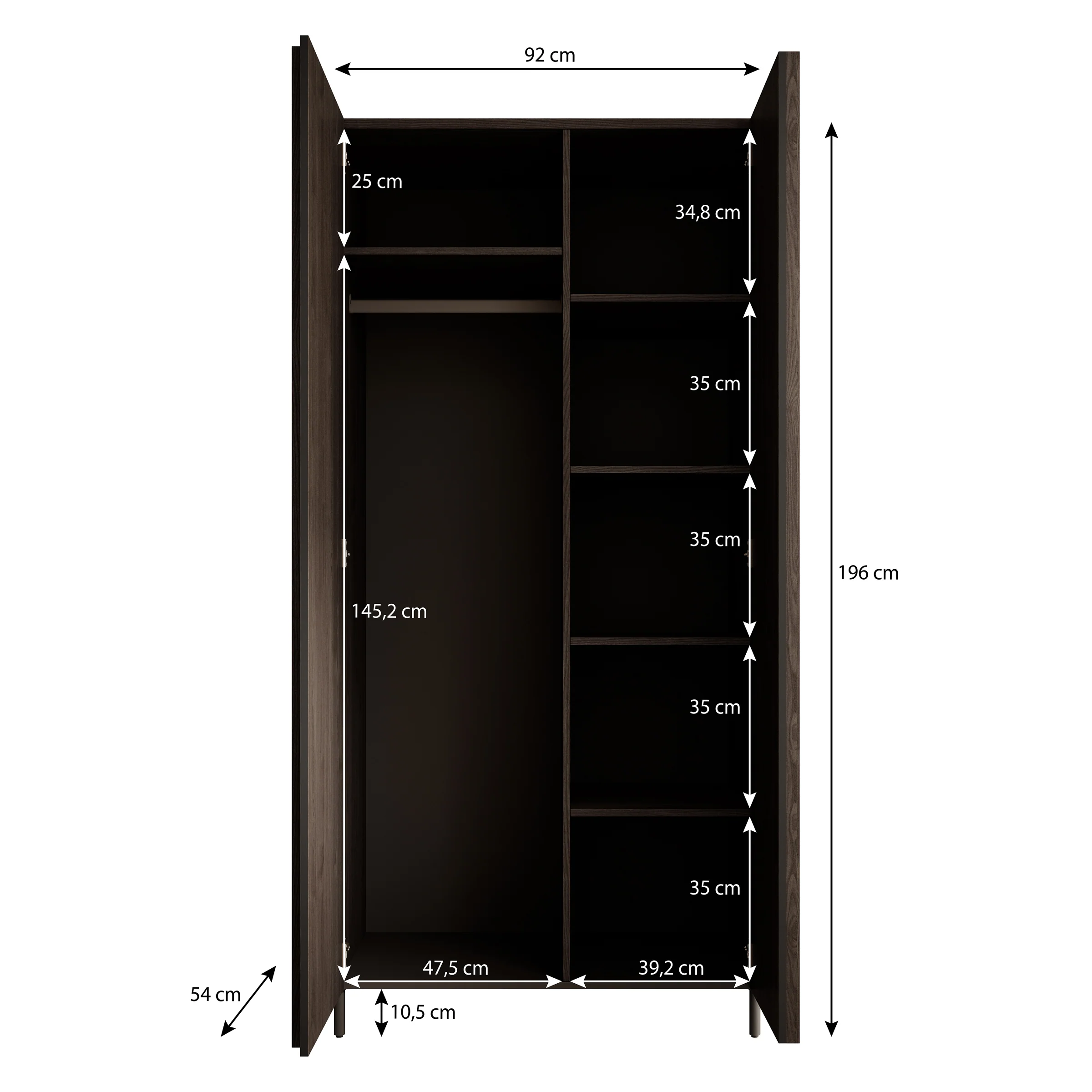 Paz - Kledingkast 2-deurs - Donker bruin  - 92x54x196 cm - Image 5
