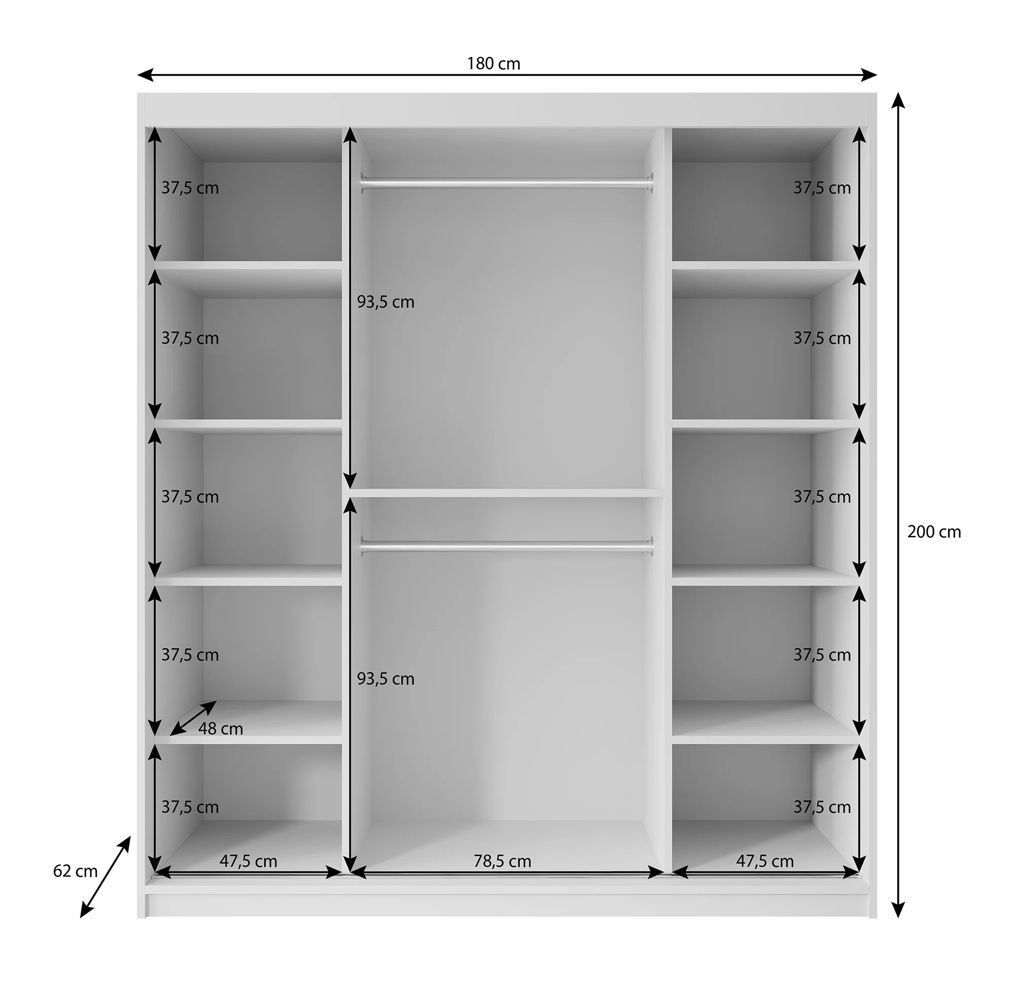 Pete - Kledingkast met schuifdeuren - Wit - 180x62x200 cm - Image 5