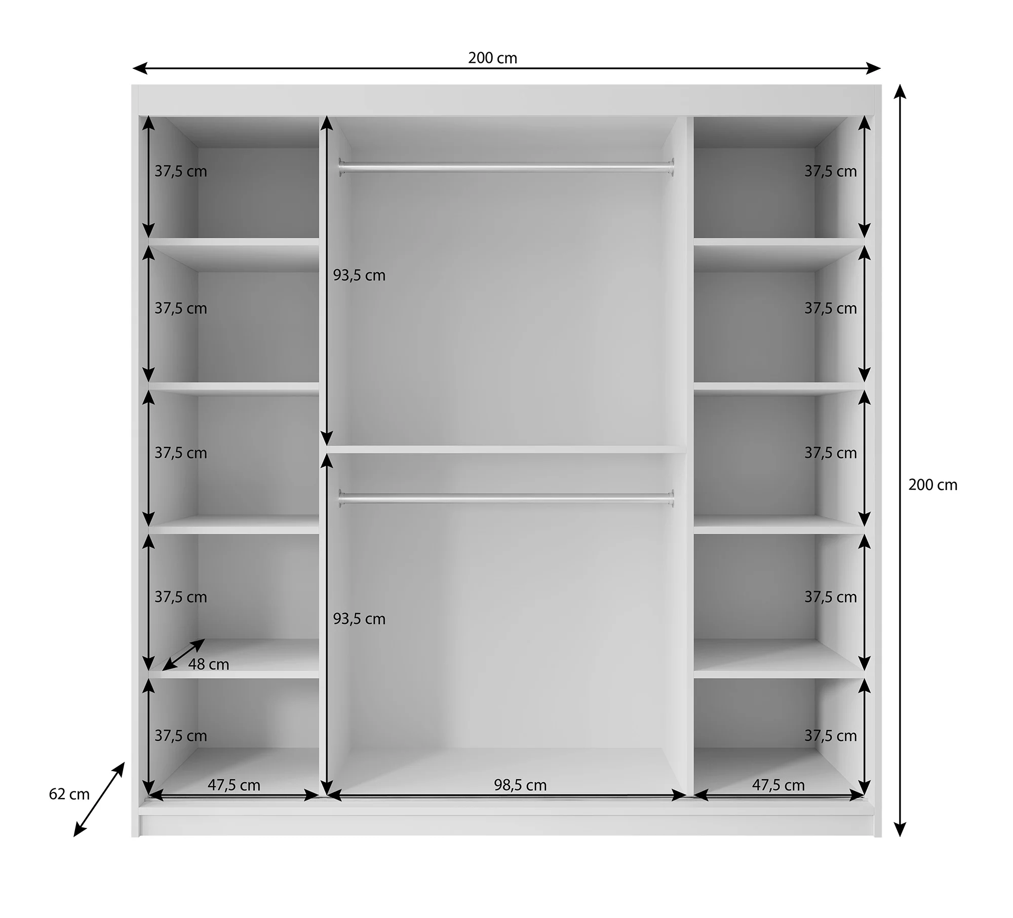 Pete - Kledingkast met schuifdeuren - Wit - 200x62x200 cm - Image 5