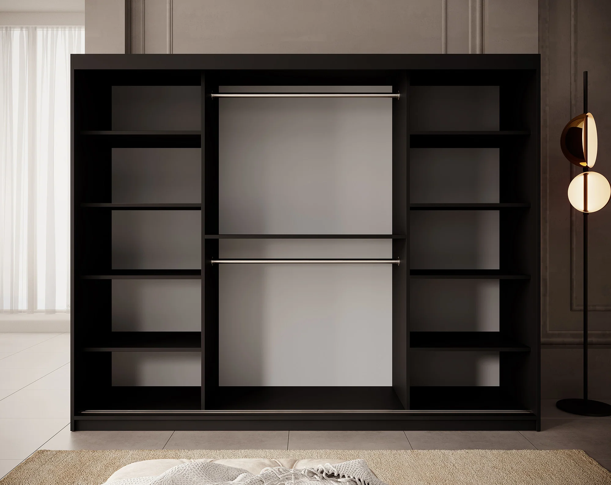 Pete - Kledingkast met schuifdeuren - Zwart - 250x62x200 cm - Image 3
