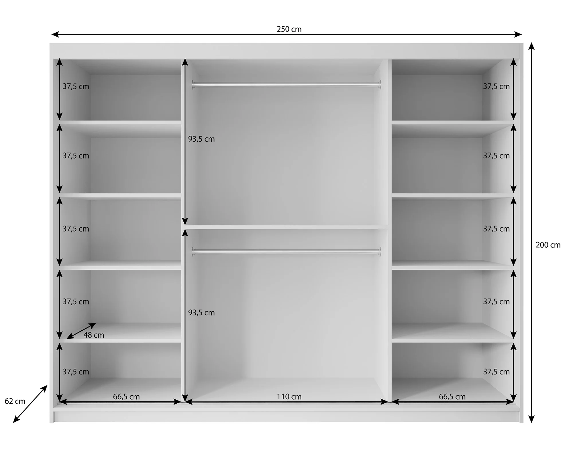 Pete - Kledingkast met schuifdeuren - Zwart - 250x62x200 cm - Image 5