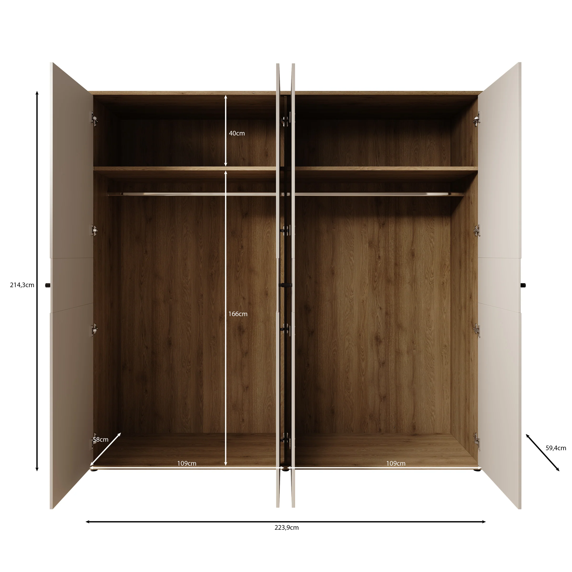 Riggs - Kledingkast 4-deurs - Beige - 224x59x213 cm - Image 5