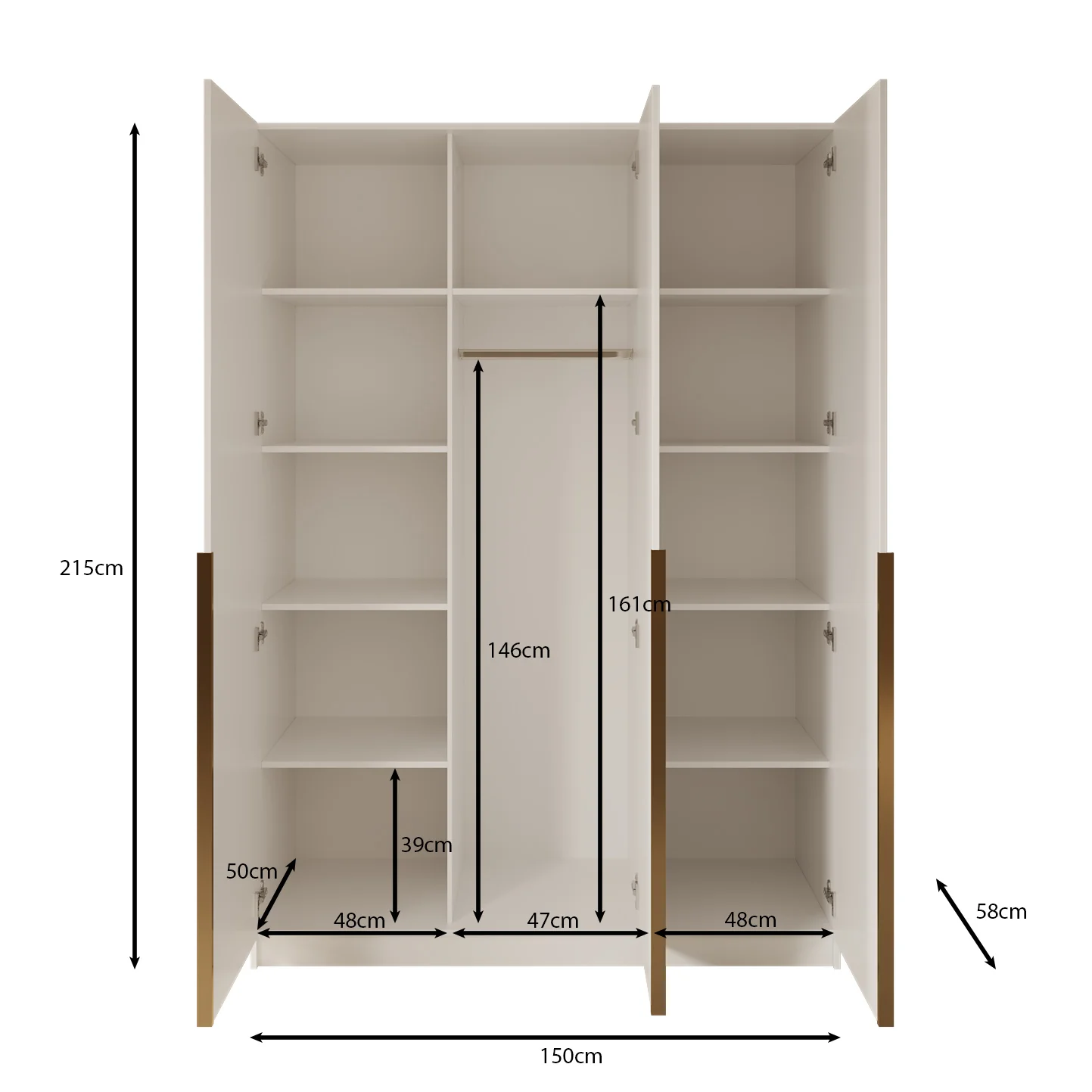 Sabre 2 - Kledingkast 3-deurs - Wit - 150x58x215 cm - Image 6