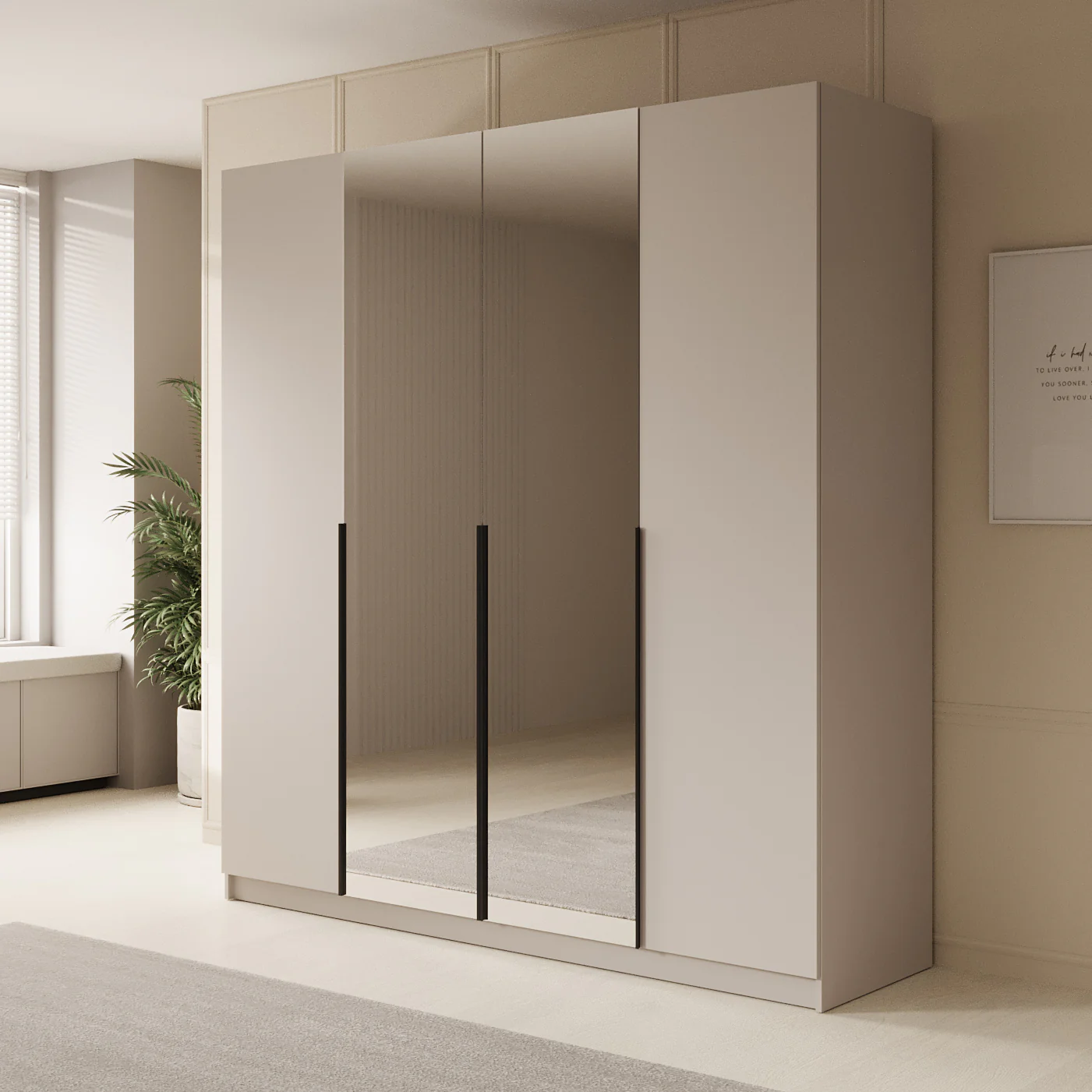 Sabre - Kledingkast met spiegel - Beige - 200x58x215 cm