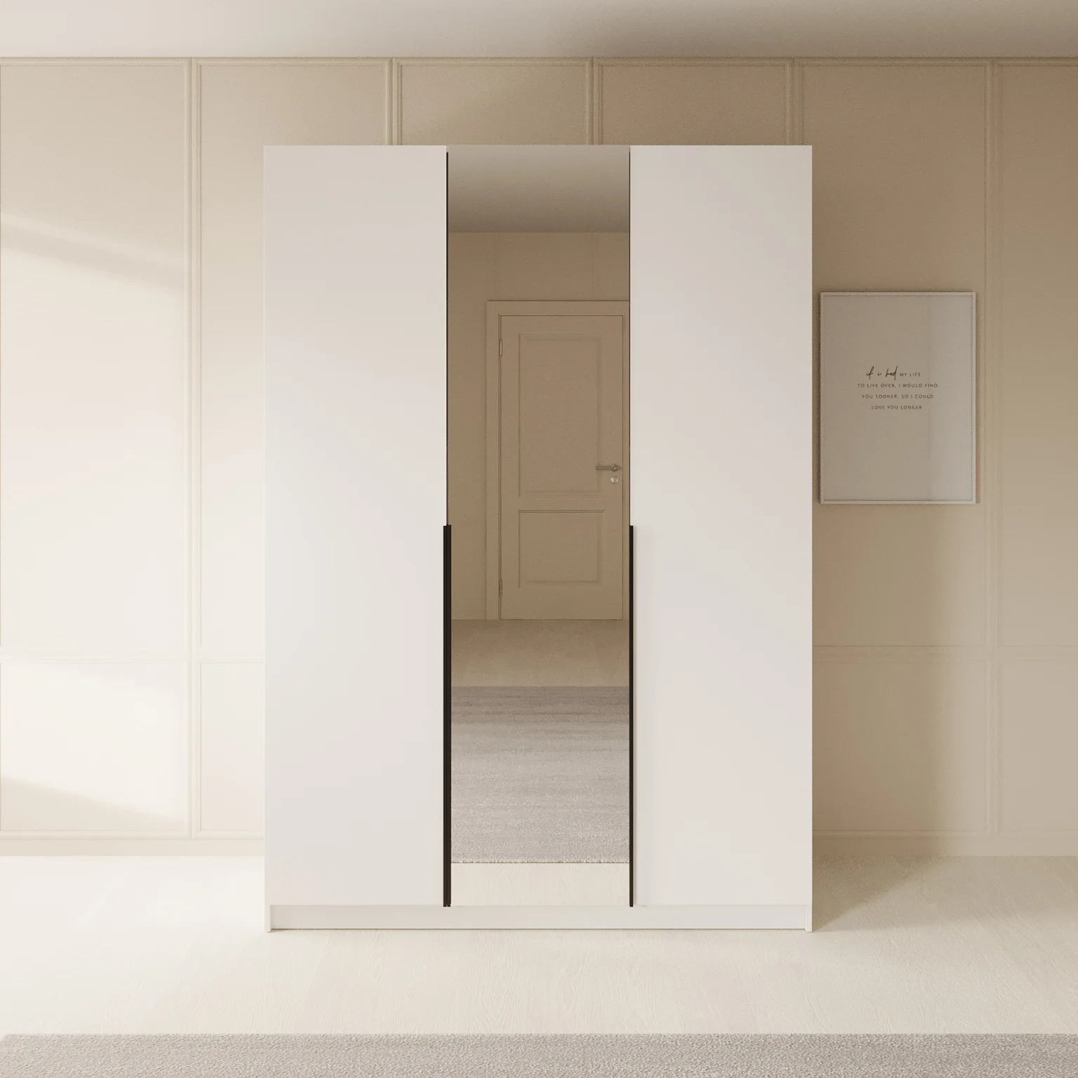 Sabre - Kledingkast met spiegel - Wit - 150x58x215 cm - Image 3
