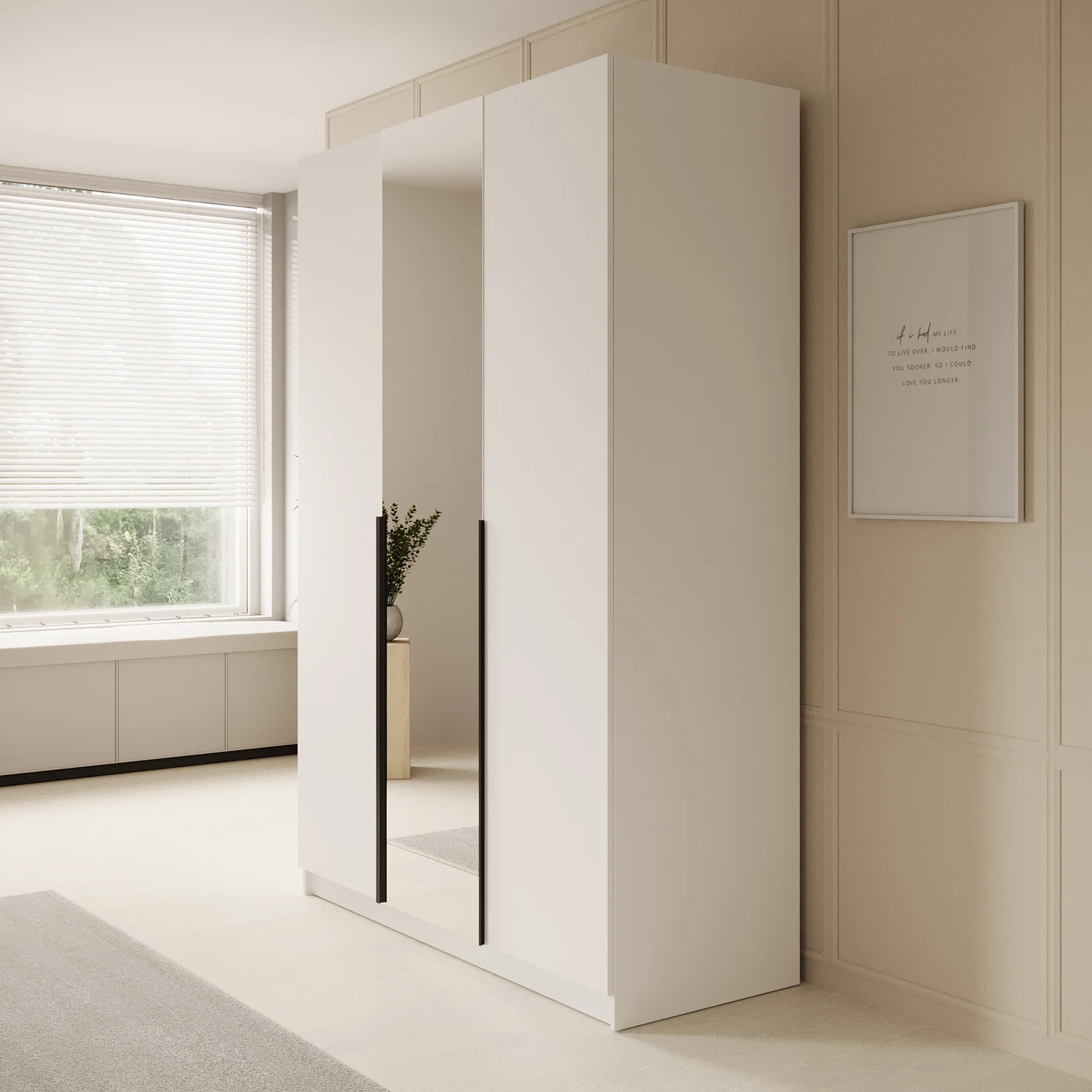 Sabre - Kledingkast met spiegel - Wit - 150x58x215 cm - Image 4