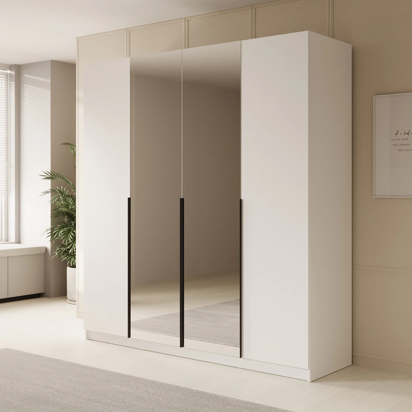 Sabre - Kledingkast met spiegel - Wit - 200x58x215 cm