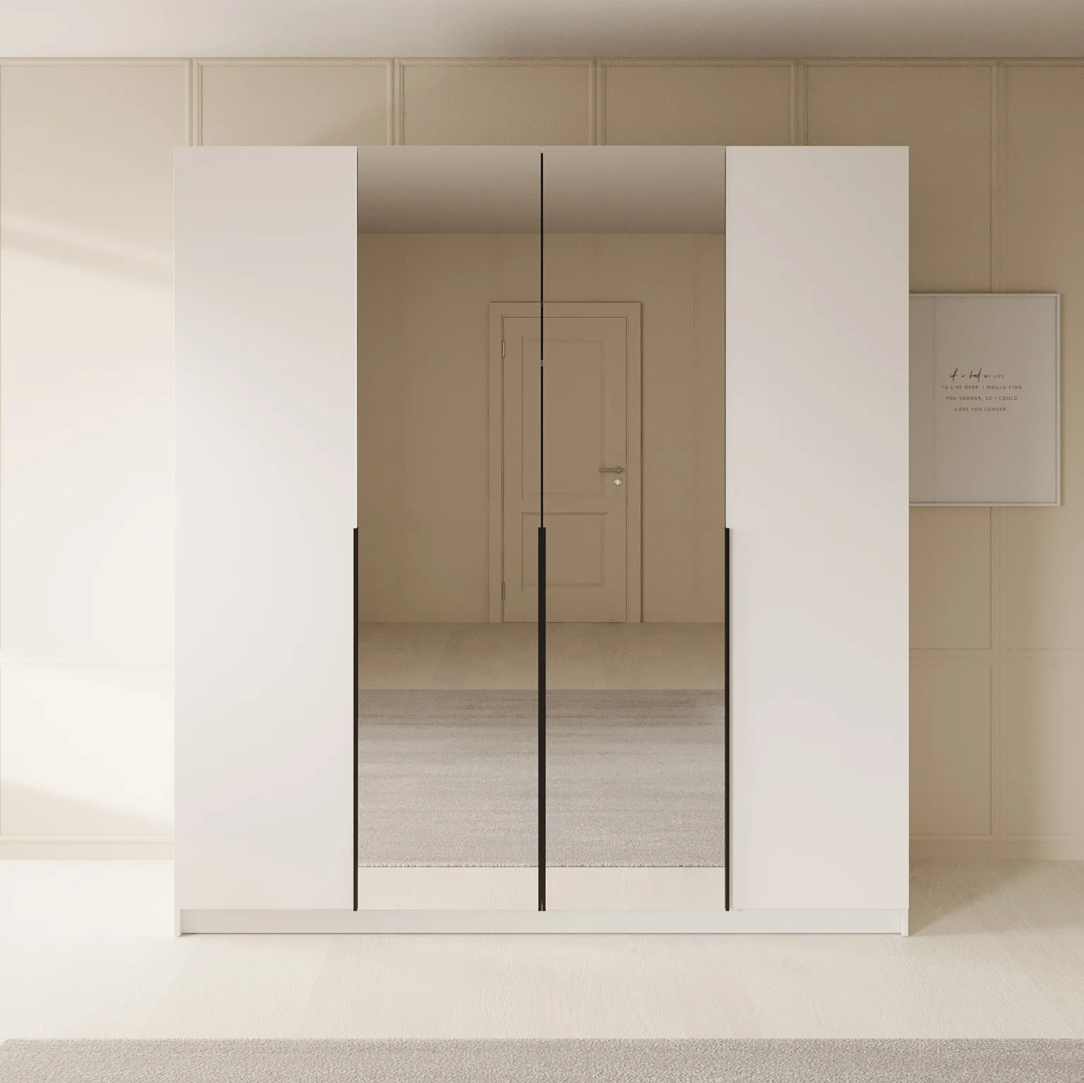 Sabre - Kledingkast met spiegel - Wit - 200x58x215 cm - Image 3