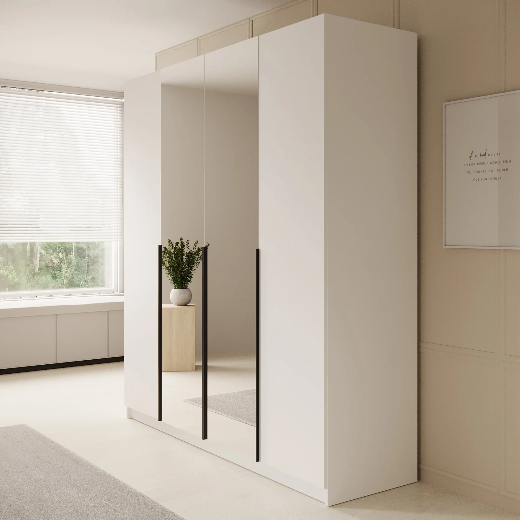 Sabre - Kledingkast met spiegel - Wit - 200x58x215 cm - Image 4
