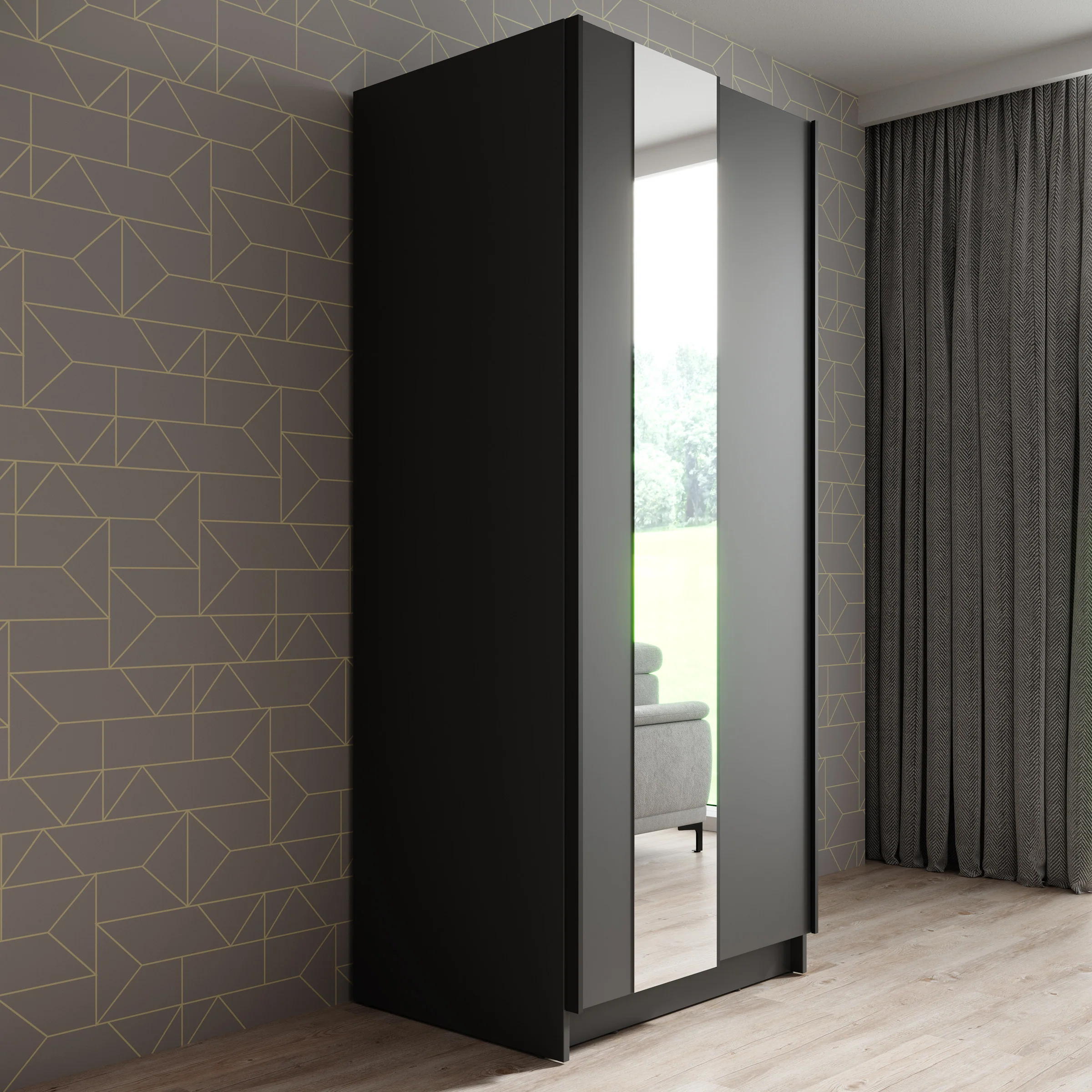 Salta - Kledingkast met schuifdeuren - Zwart - 80x55x182 cm - Image 4