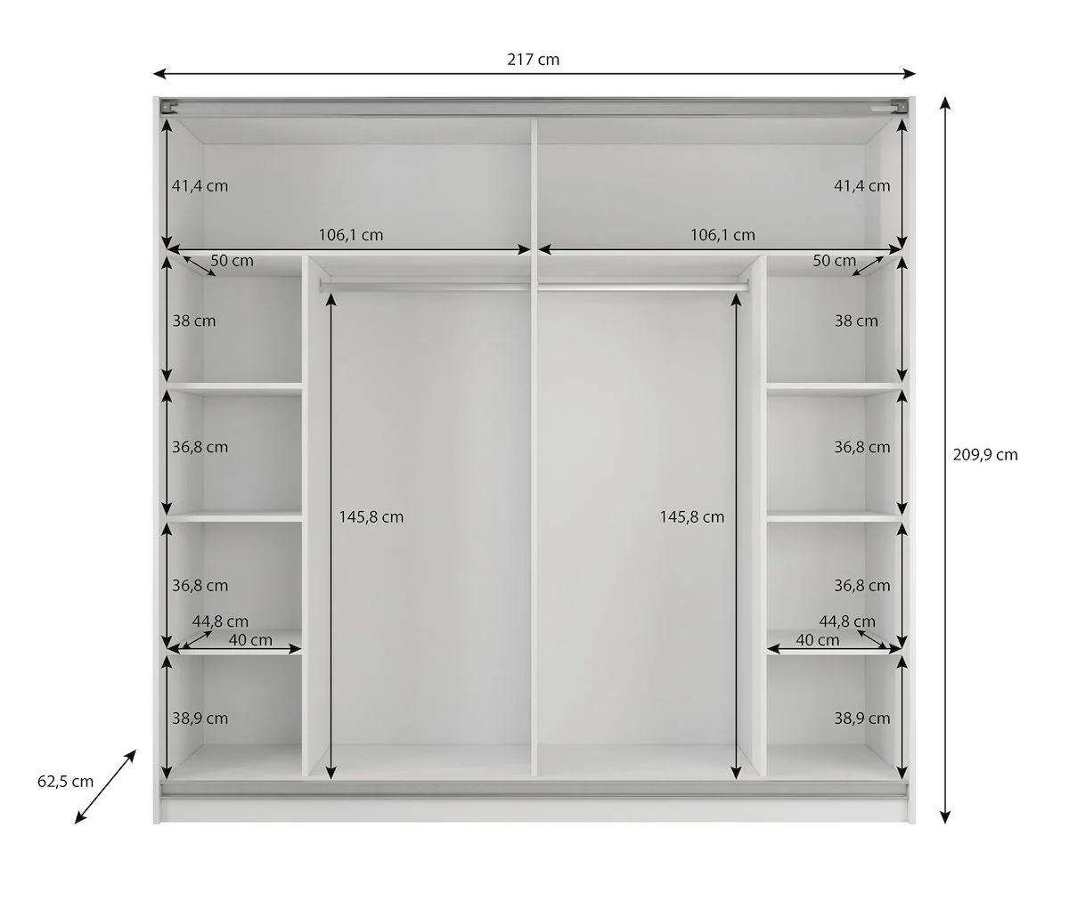 Samantha - Kledingkast met schuifdeuren - Wit - 217x62x210 cm - Image 4