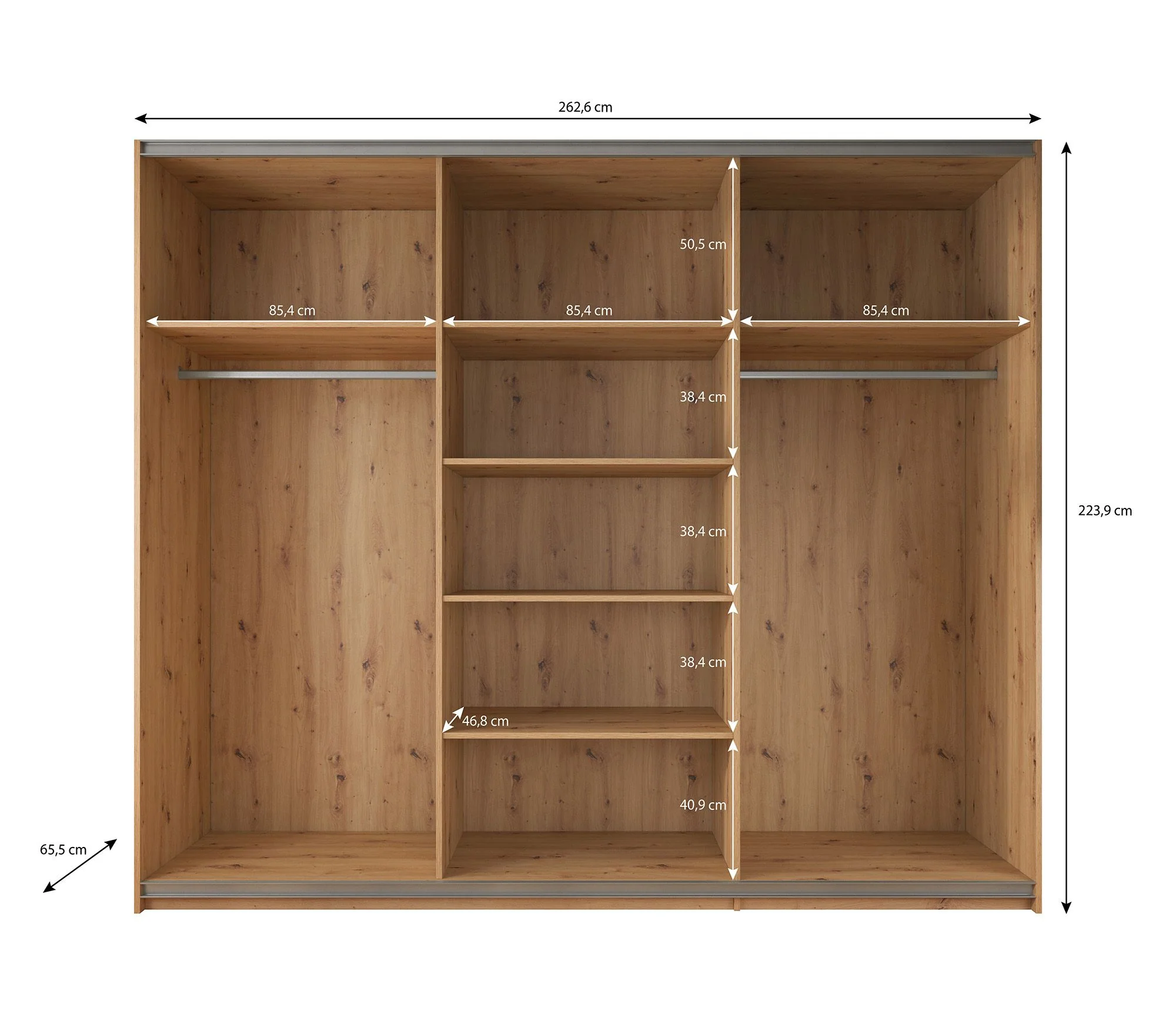 Saturn - Kledingkast met schuifdeuren - Eiken/zwart - 263x66x224 cm - Image 4