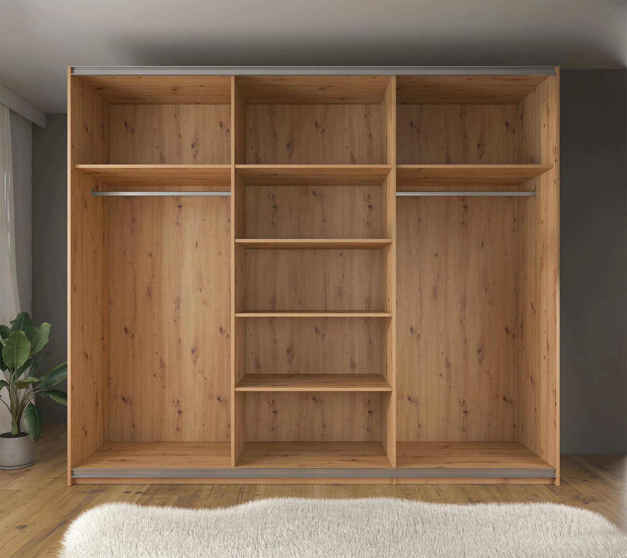 Saturn - Kledingkast met schuifdeuren - Eiken/zwart - 263x66x224 cm - Image 5