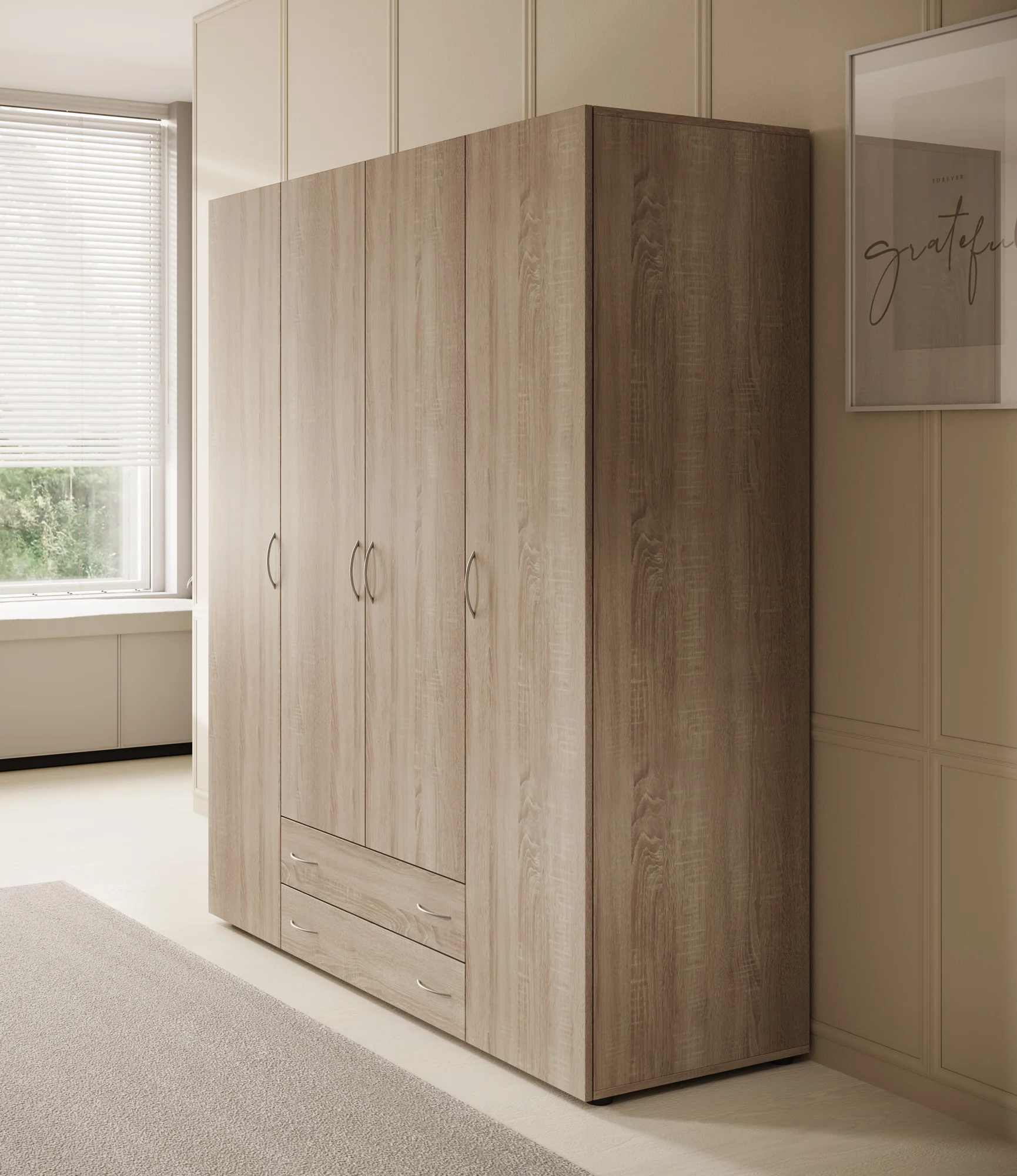 Serra - Kledingkast 4-deurs - Licht eiken - 160x51x177 cm - Image 4